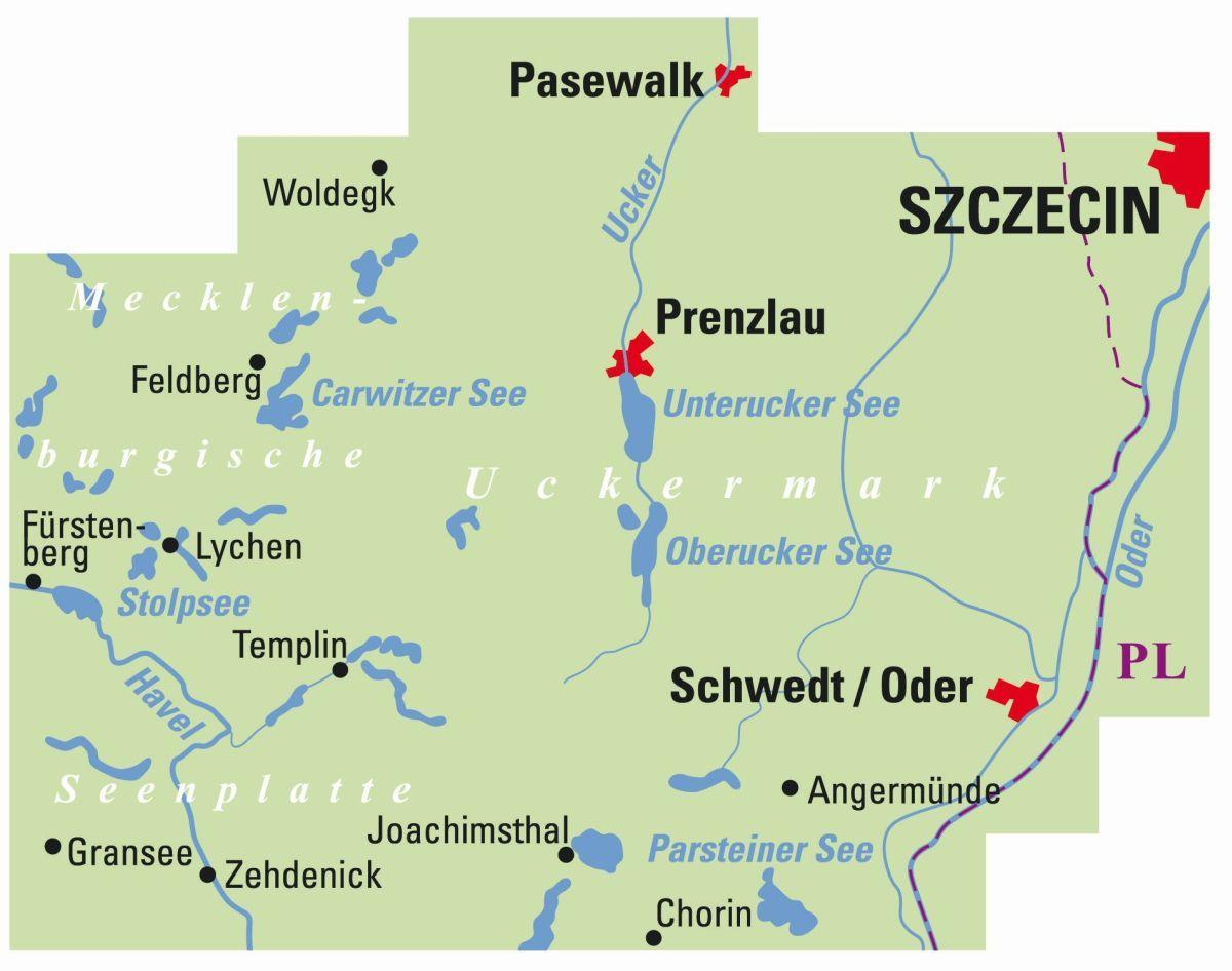 Beispielinhalt (Bild) ADFC-Regionalkarte Uckermark, 1:75.000, mit Tagestourenvorschlägen, reiß- und wetterfest, E-Bike-geeignet, GPS-Tracks-Download