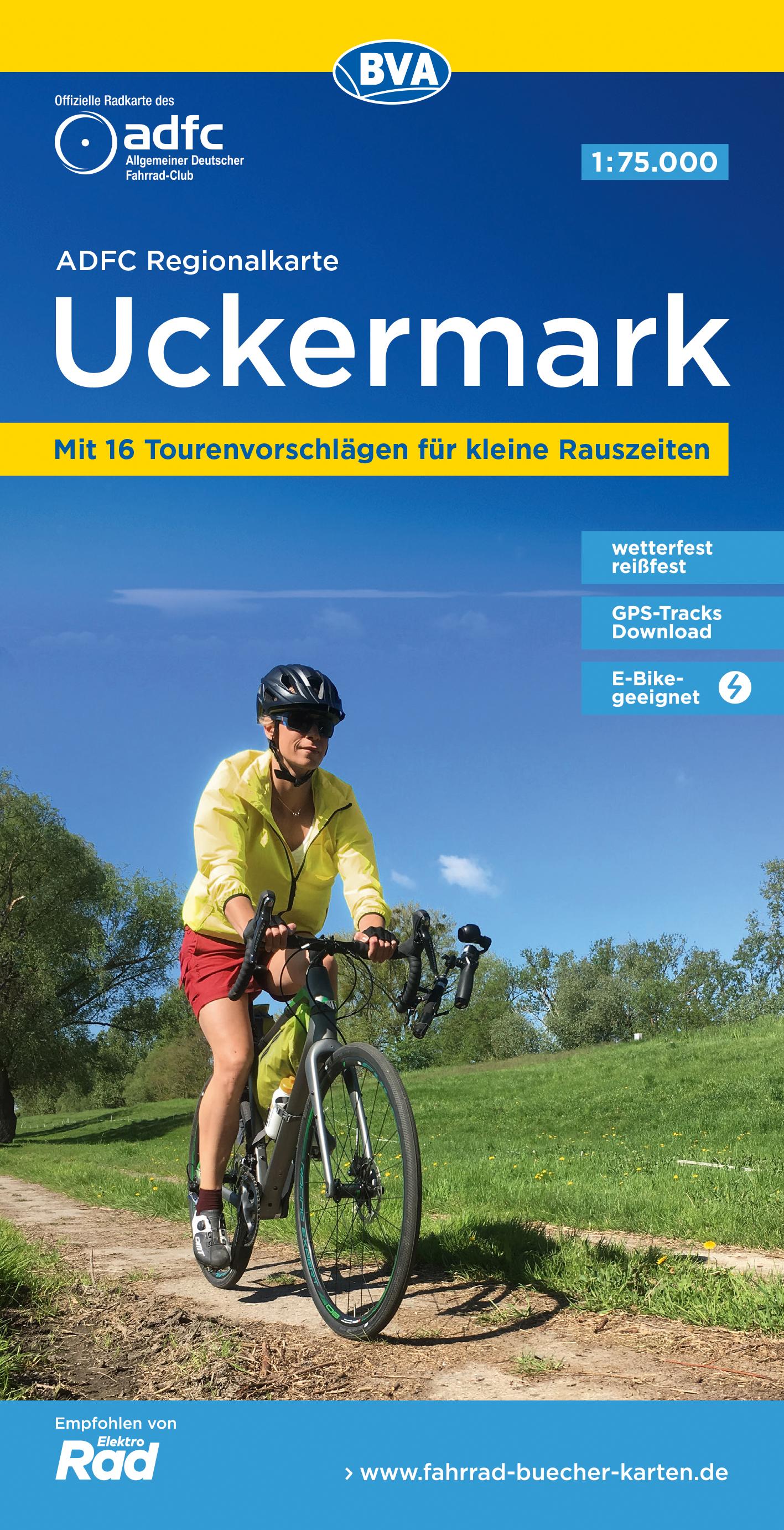 Vorderes Coverbild ADFC-Regionalkarte Uckermark, 1:75.000, mit Tagestourenvorschlägen, reiß- und wetterfest, E-Bike-geeignet, GPS-Tracks-Download