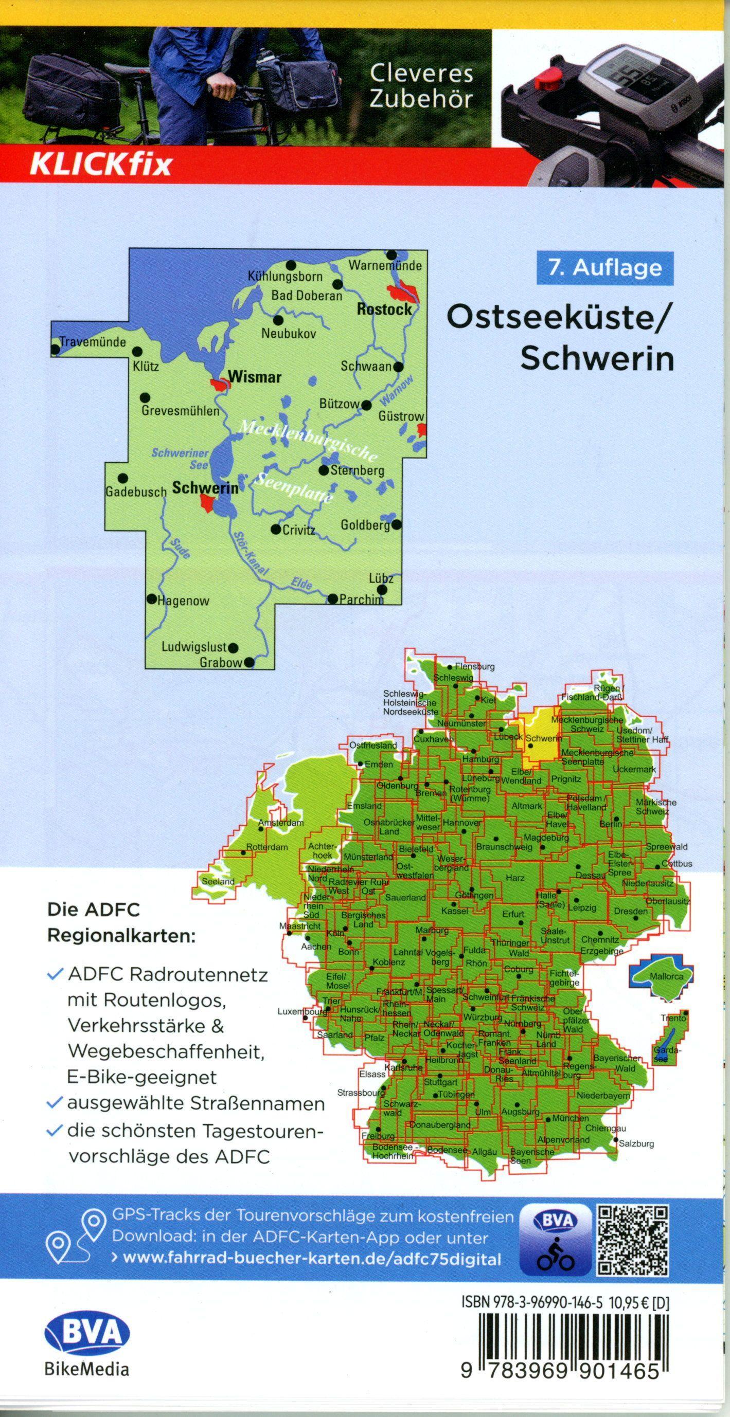 Beispielinhalt (Bild) ADFC-Regionalkarte Ostseeküste Schwerin, 1:75.000, mit Tagestourenvorschlägen, reiß- und wetterfest, E-Bike-geeignet, GPS-Tracks-Download