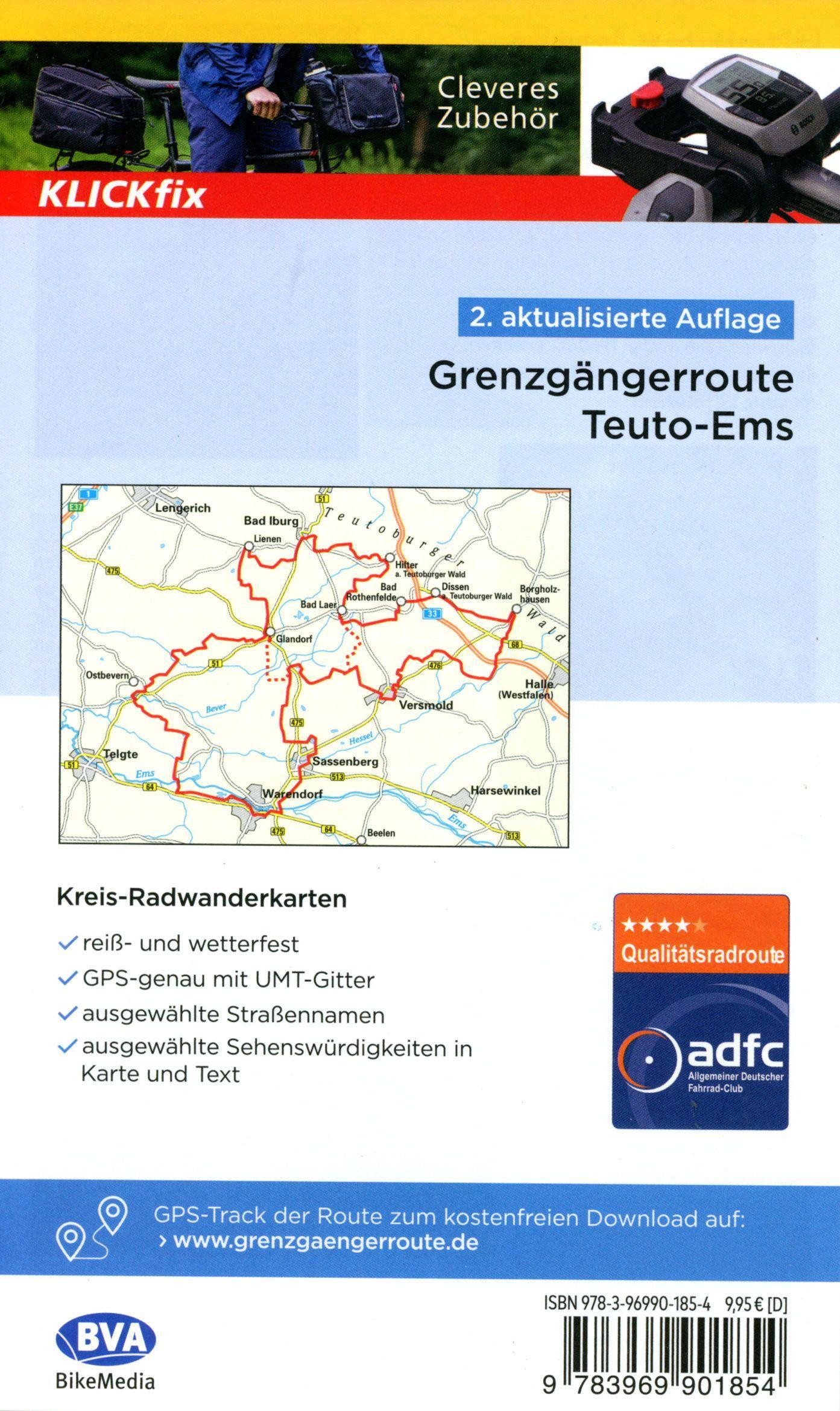Beispielinhalt (Bild) Radwanderkarte BVA Radwandern auf der Grenzgängerroute Teuto-Ems 1:50.000, reiß- und wetterfest, GPS-Tracks Download