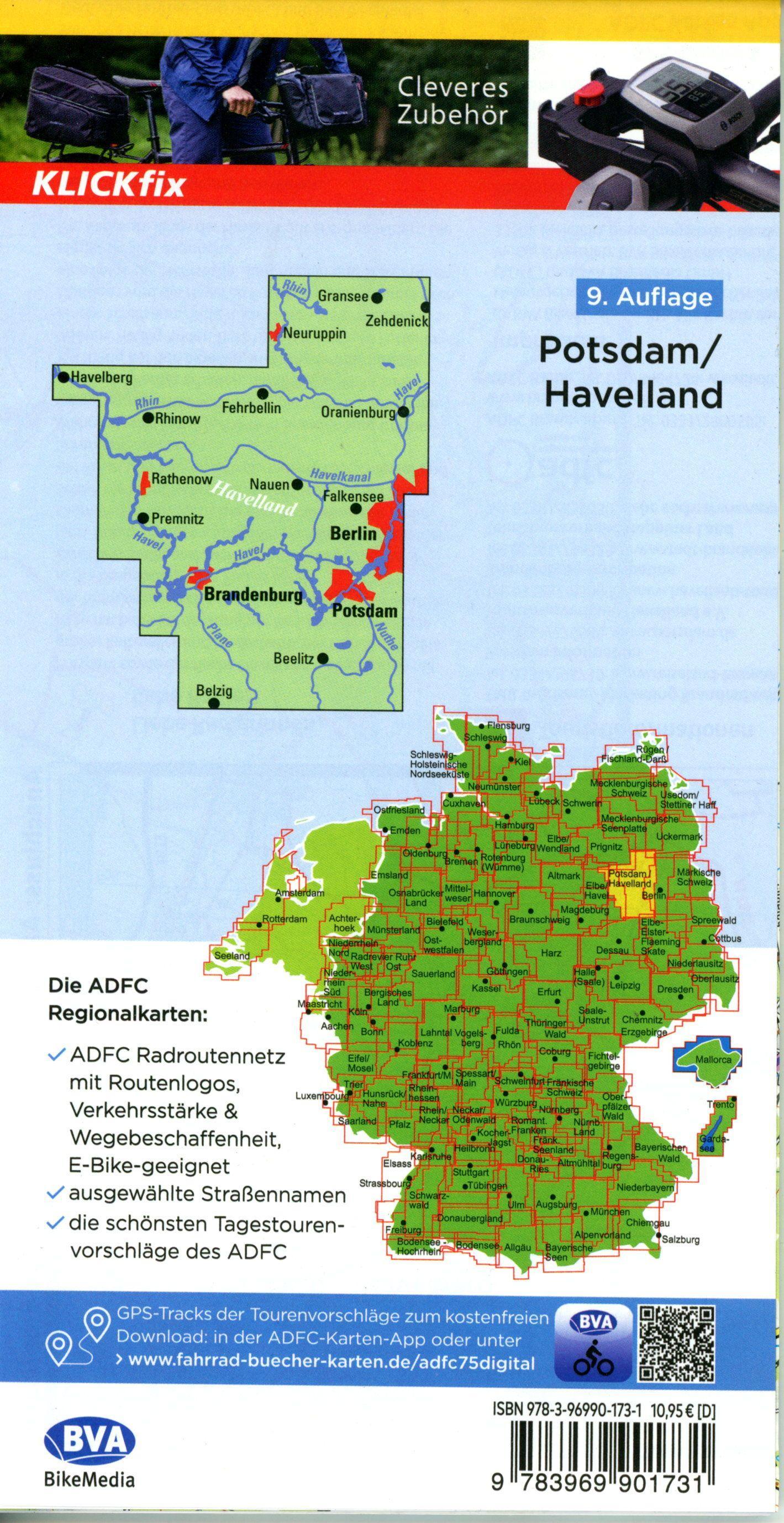 Beispielinhalt (Bild) ADFC-Regionalkarte Potsdam Havelland, 1:75.000, mit Tagestourenvorschlägen, reiß- und wetterfest, E-Bike-geeignet, GPS-Tracks-Download