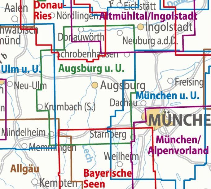 Beispielinhalt (Bild) ADFC-Regionalkarte Augsburg und Umgebung, 1:75.000, mit Tagestourenvorschlägen, reiß- und wetterfest, E-Bike-geeignet, GPS-Tracks-Download