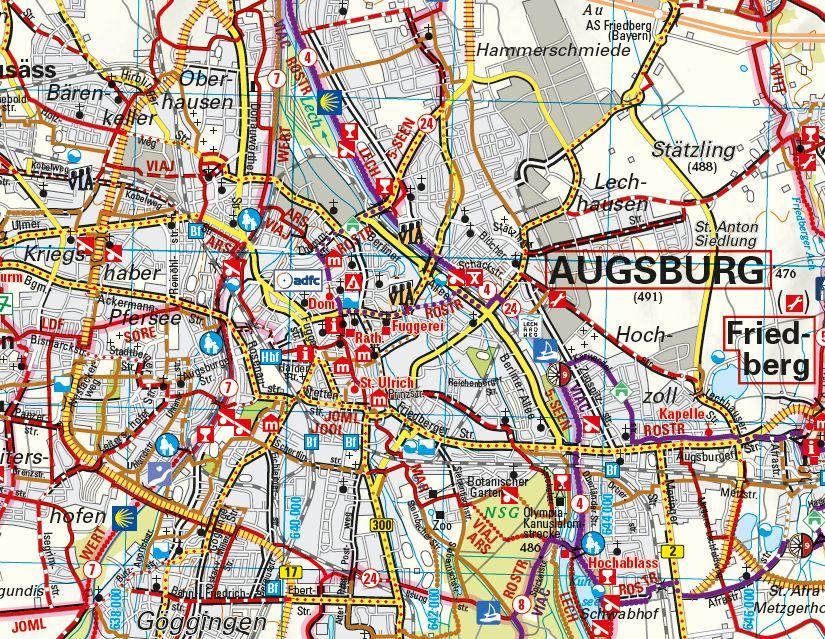 Beispielinhalt (Bild) ADFC-Regionalkarte Augsburg und Umgebung, 1:75.000, mit Tagestourenvorschlägen, reiß- und wetterfest, E-Bike-geeignet, GPS-Tracks-Download