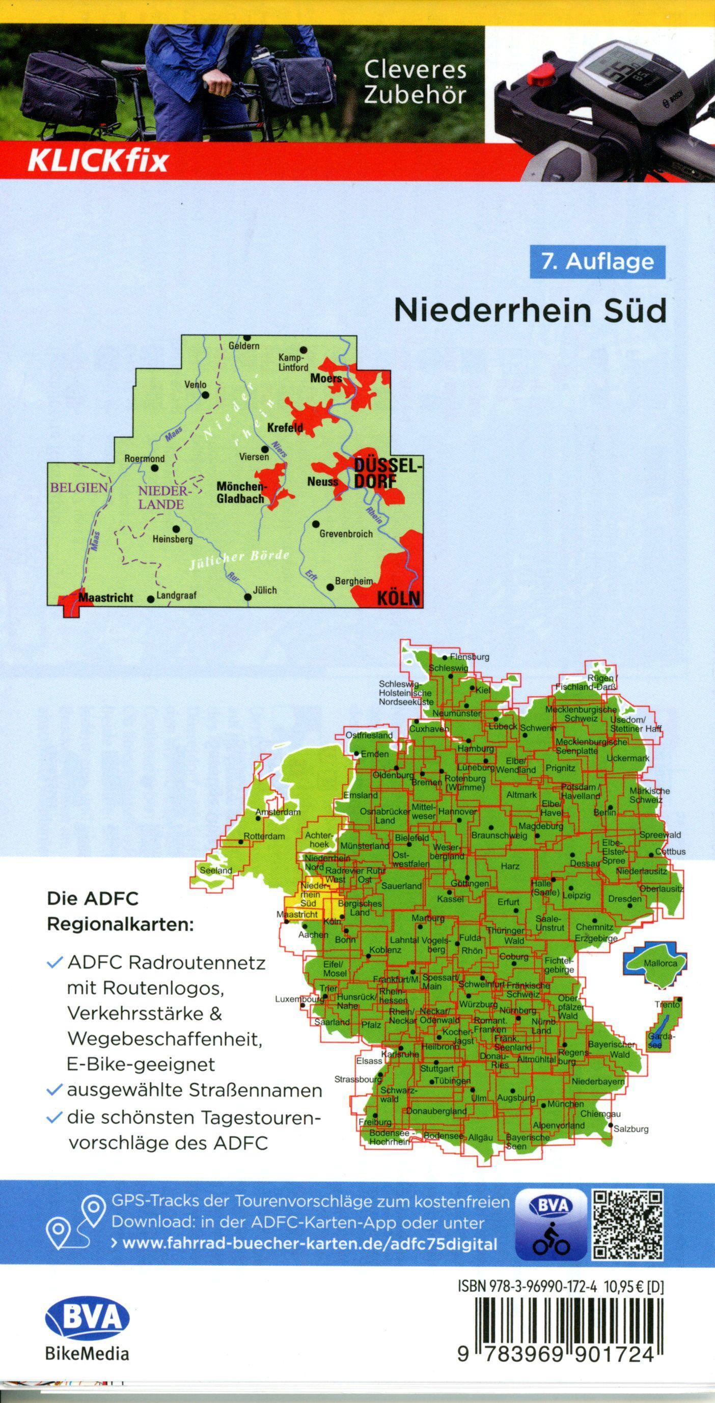 Beispielinhalt (Bild) ADFC-Regionalkarte Niederrhein Süd 1:75.000, mit Tagestourenvorschlägen, reiß- und wetterfest, E-Bike-geeignet, mit Knotenpunkten, GPS-Tracks-Download