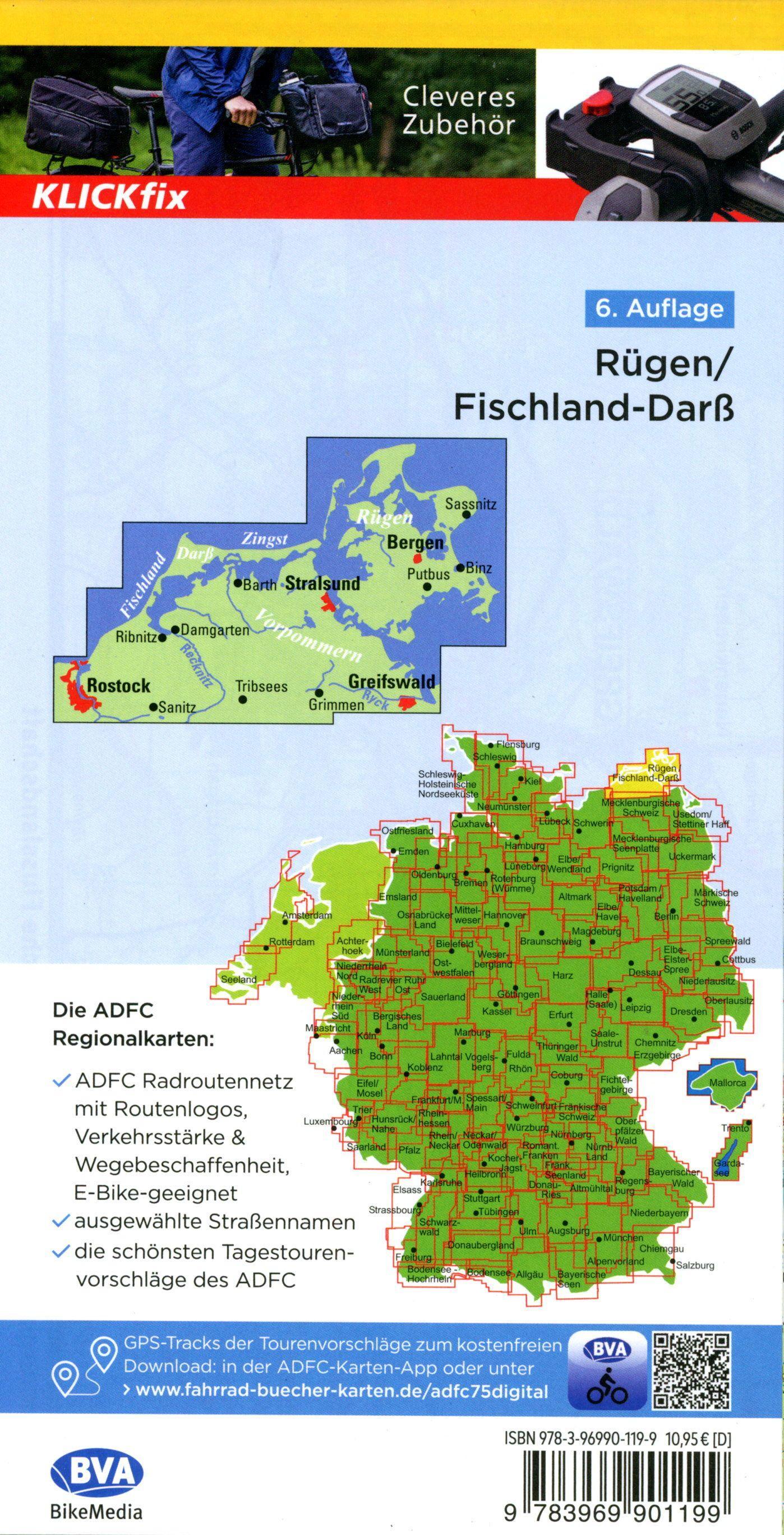 Beispielinhalt (Bild) ADFC-Regionalkarte Rügen Fischland-Darß, 1:75.000, mit Tagestourenvorschlägen, reiß- und wetterfest, E-Bike-geeignet, GPS-Tracks-Download