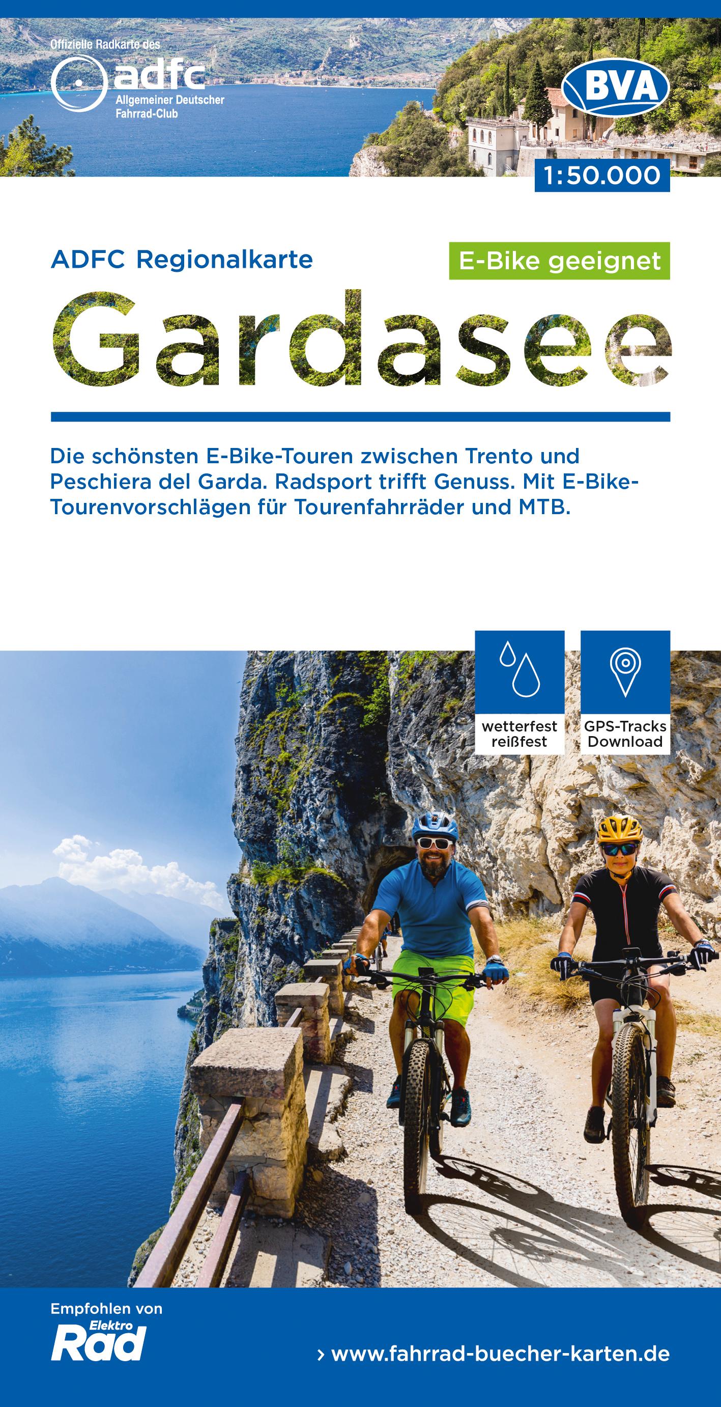 Vorderes Coverbild ADFC-Regionalkarte Gardasee, 1:50.000, E-Bike-geeignet, reiß- und wetterfest, GPS-Tracks-Download