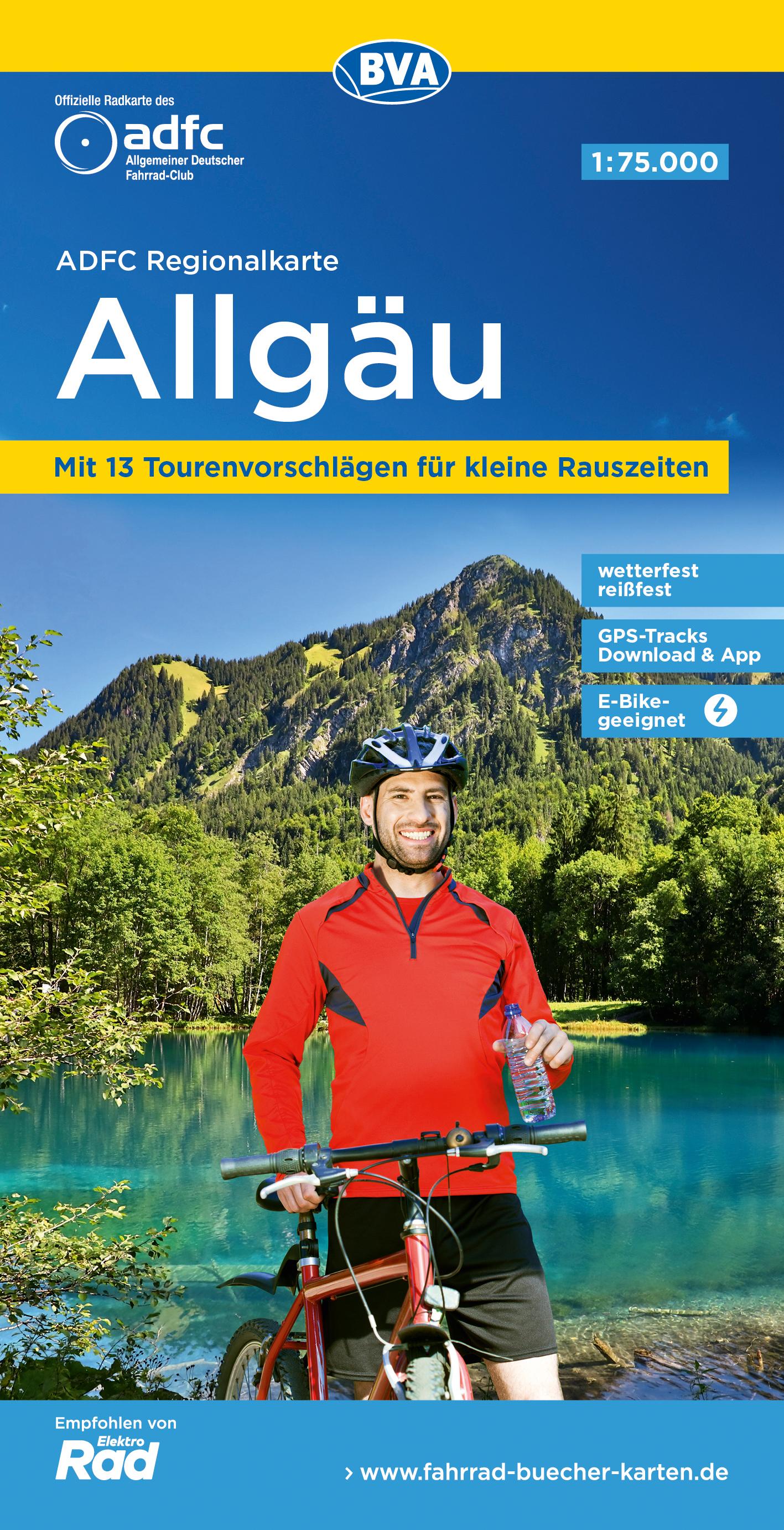 Vorderes Coverbild ADFC-Regionalkarte Allgäu 1:75.000, mit Tagestourenvorschlägen, reiß- und wetterfest, E-Bike-geeignet, GPS-Tracks-Download