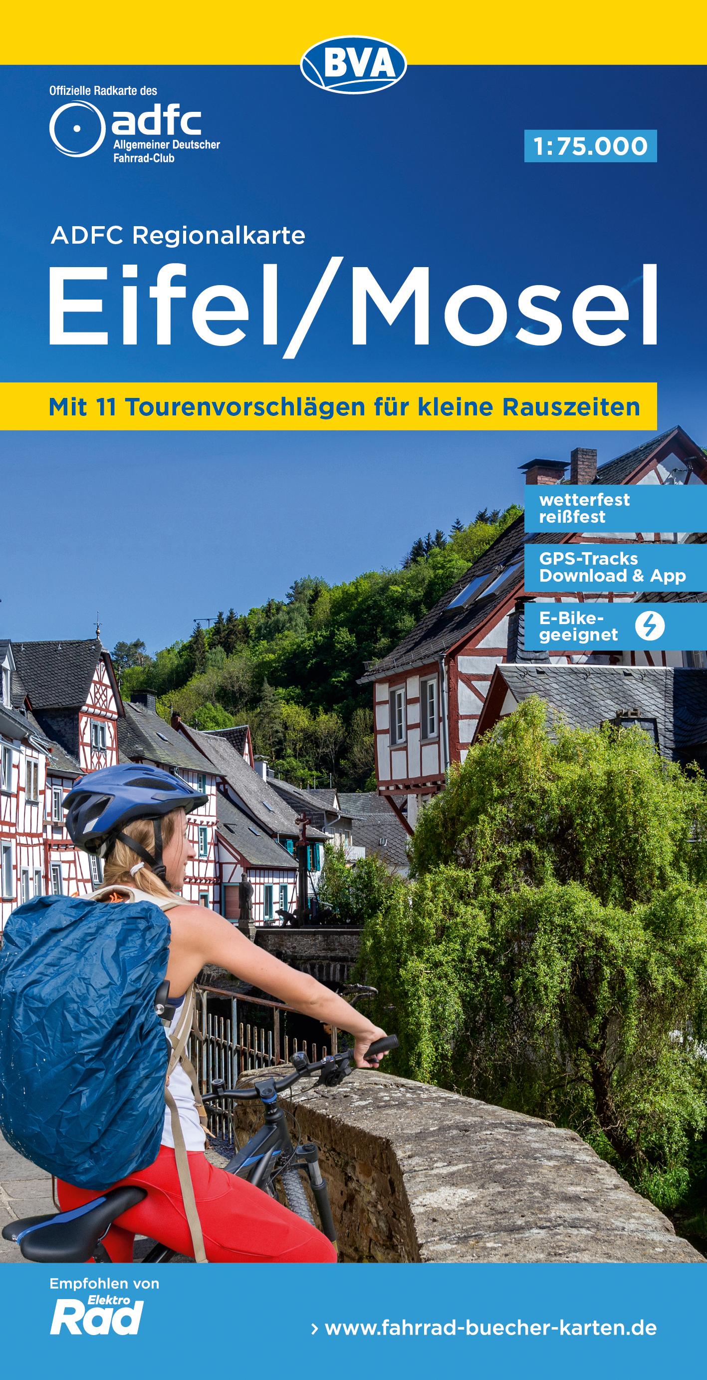 Vorderes Coverbild ADFC-Regionalkarte Eifel/ Mosel, 1:75.000, mit Tagestourenvorschlägen, reiß- und wetterfest, E-Bike-geeignet, GPS-Tracks-Download
