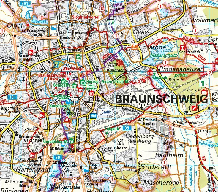 Beispielinhalt (Bild) ADFC-Regionalkarte Braunschweig und Umgebung, 1:75.000, mit Tagestourenvorschlägen, reiß- und wetterfest, E-Bike-geeignet, GPS-Tracks-Download