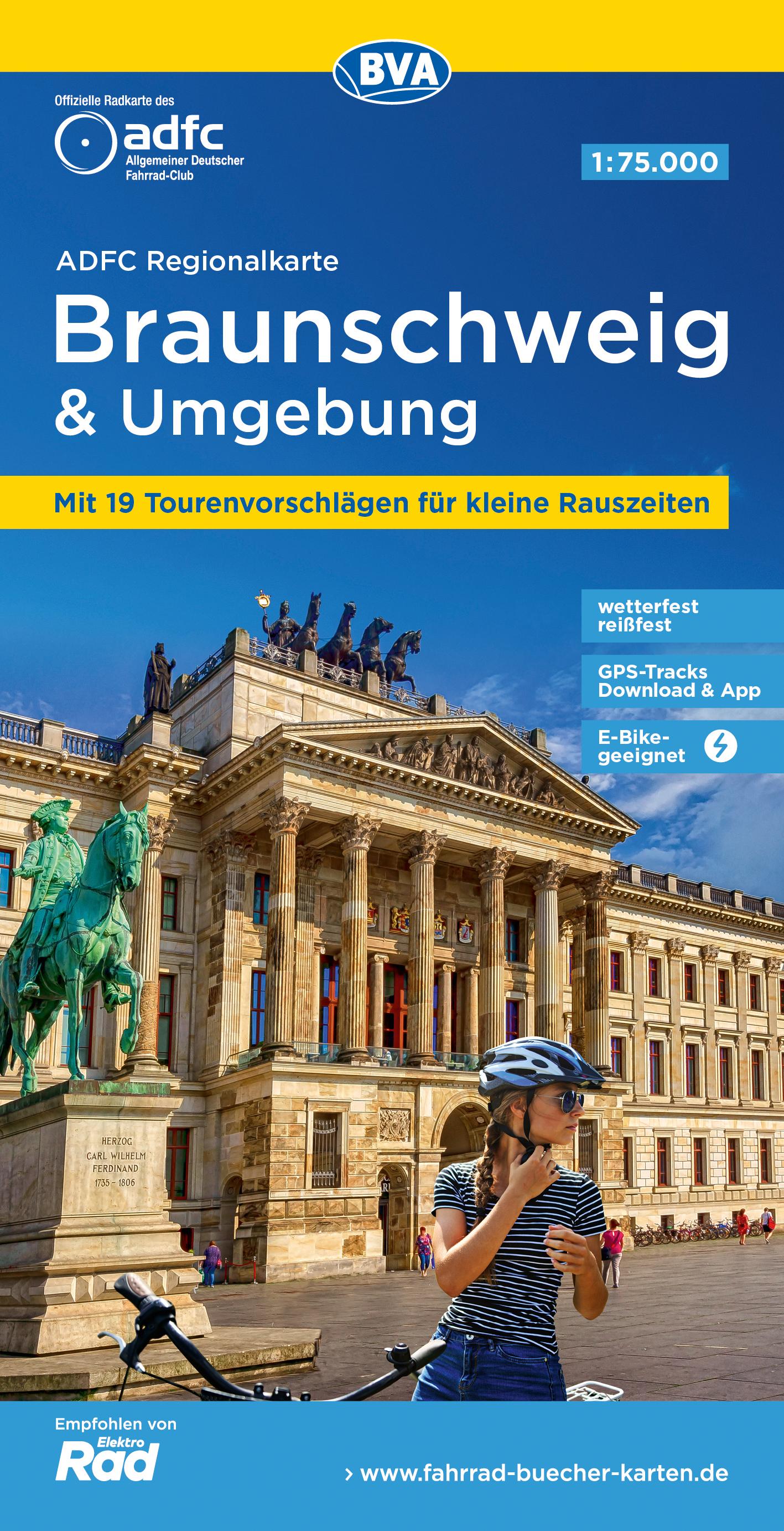 Vorderes Coverbild ADFC-Regionalkarte Braunschweig und Umgebung, 1:75.000, mit Tagestourenvorschlägen, reiß- und wetterfest, E-Bike-geeignet, GPS-Tracks-Download