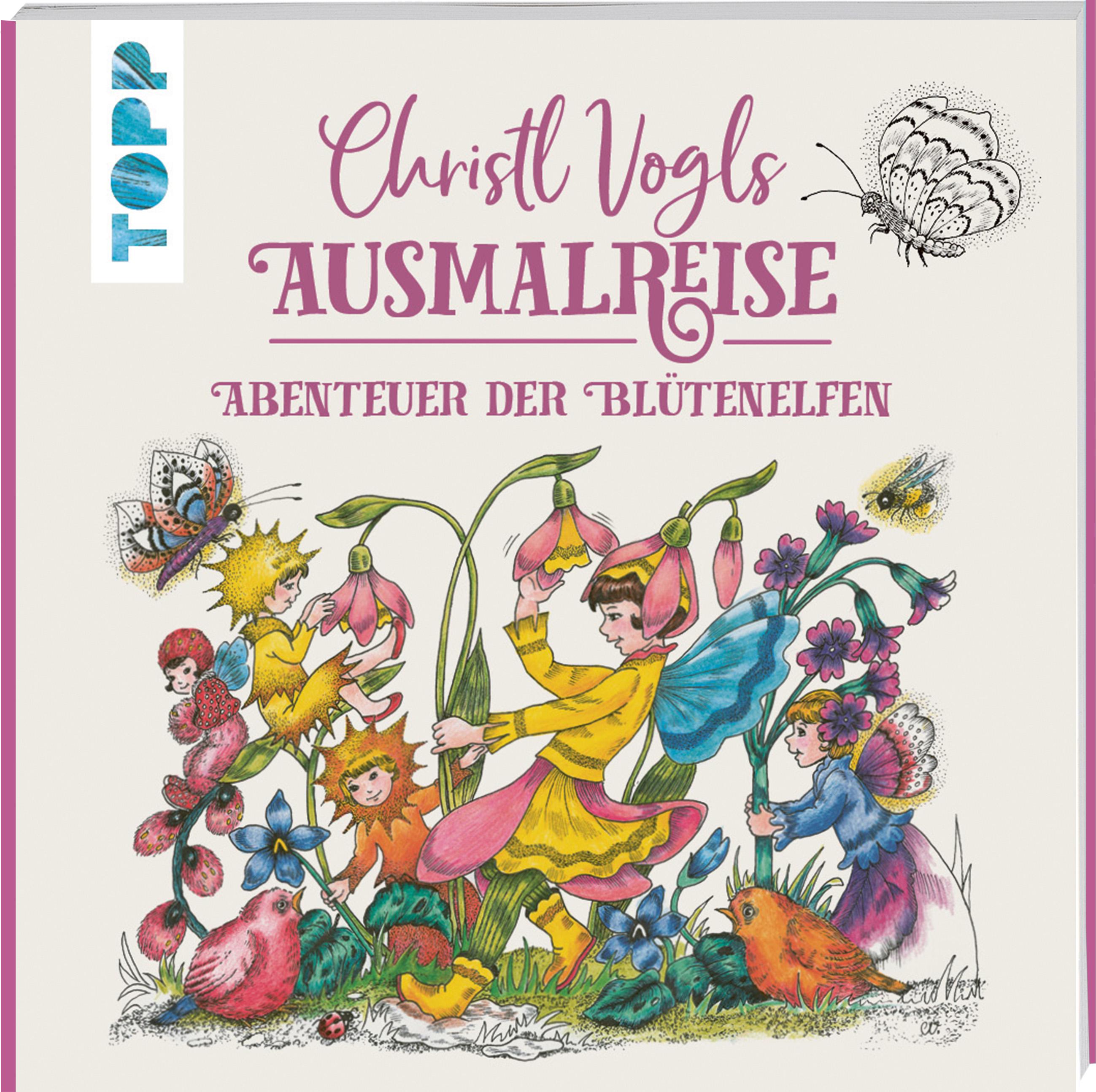 Vorderes Coverbild Christl Vogls Ausmalreise - Abenteuer der Blütenelfen