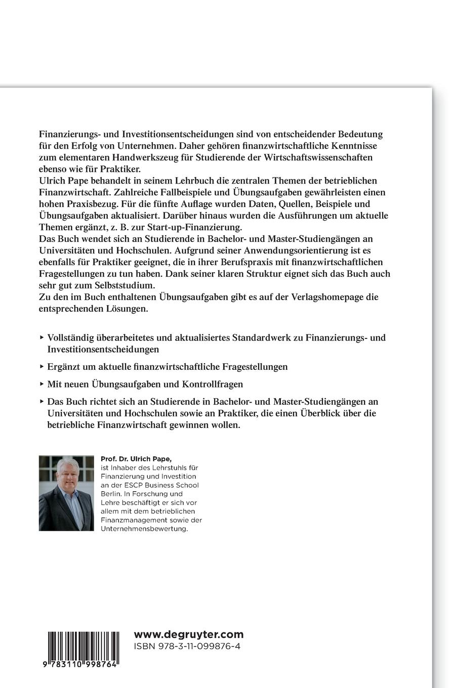 Rückseitencover Grundlagen der Finanzierung und Investition