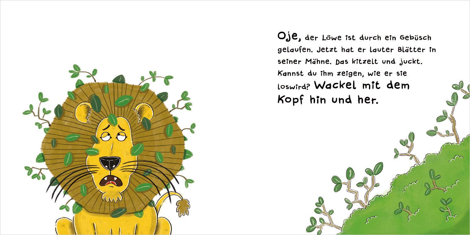 Beispielinhalt (Bild) Wink dem Wal - Ein Mitmachbuch zum Schütteln, Schaukeln, Pusten, Klopfen und sehen, was dann passiert