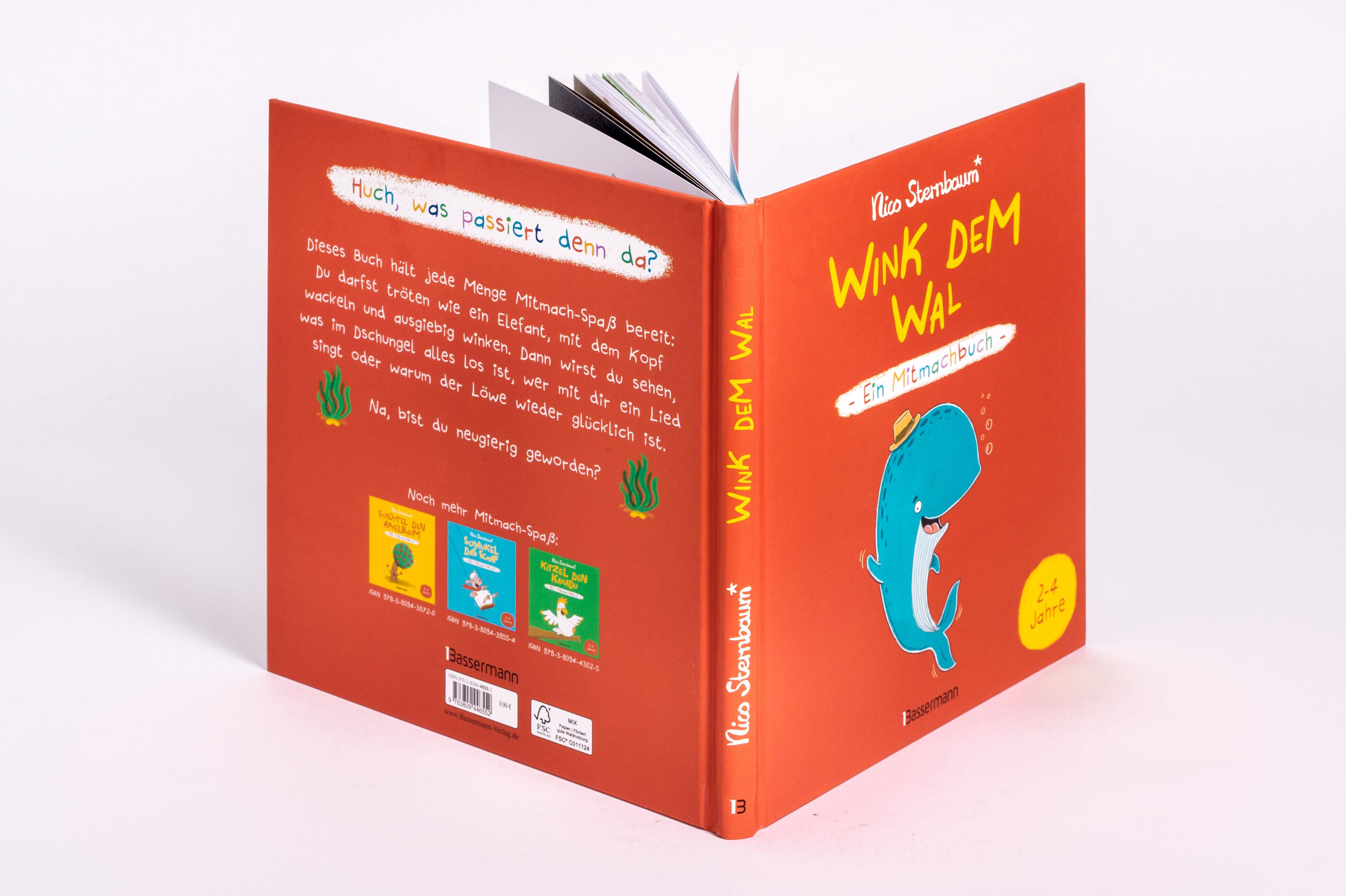 Beispielinhalt (Bild) Wink dem Wal - Ein Mitmachbuch zum Schütteln, Schaukeln, Pusten, Klopfen und sehen, was dann passiert