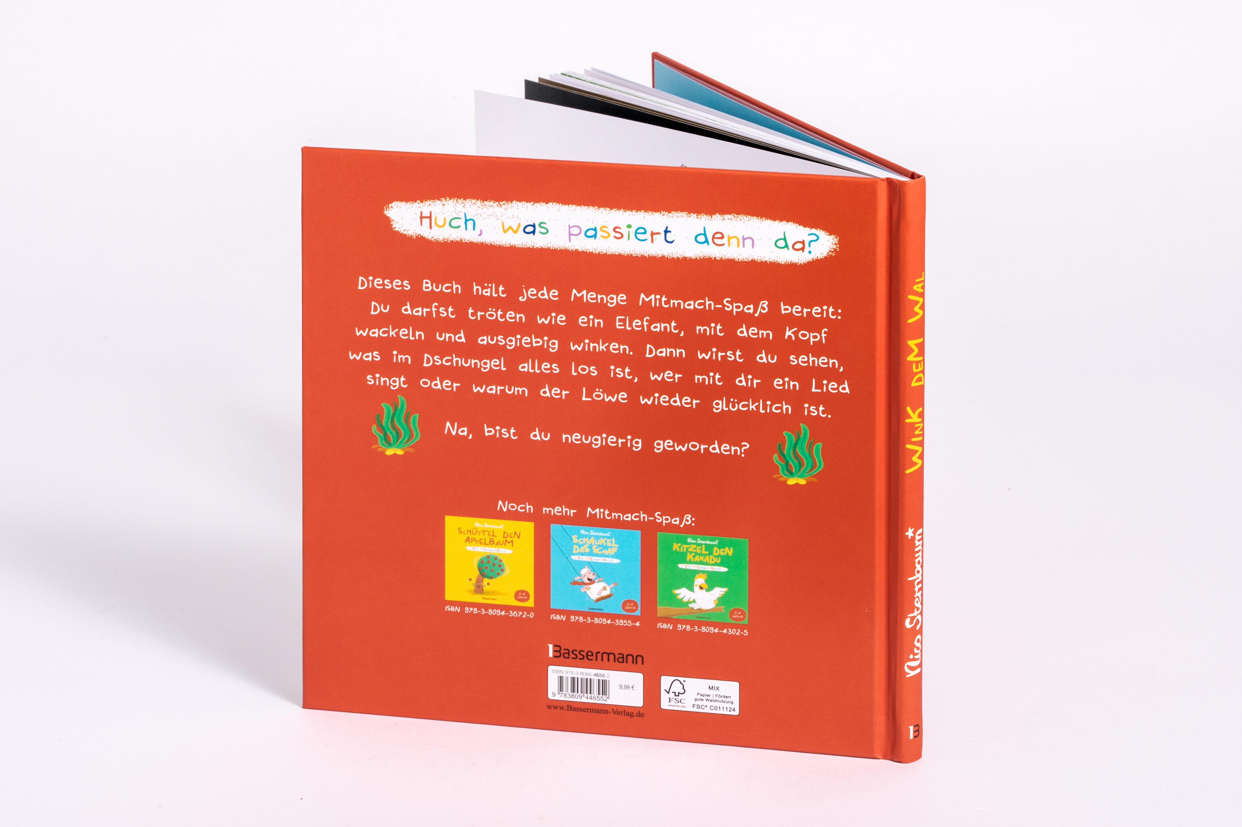 Beispielinhalt (Bild) Wink dem Wal - Ein Mitmachbuch zum Schütteln, Schaukeln, Pusten, Klopfen und sehen, was dann passiert