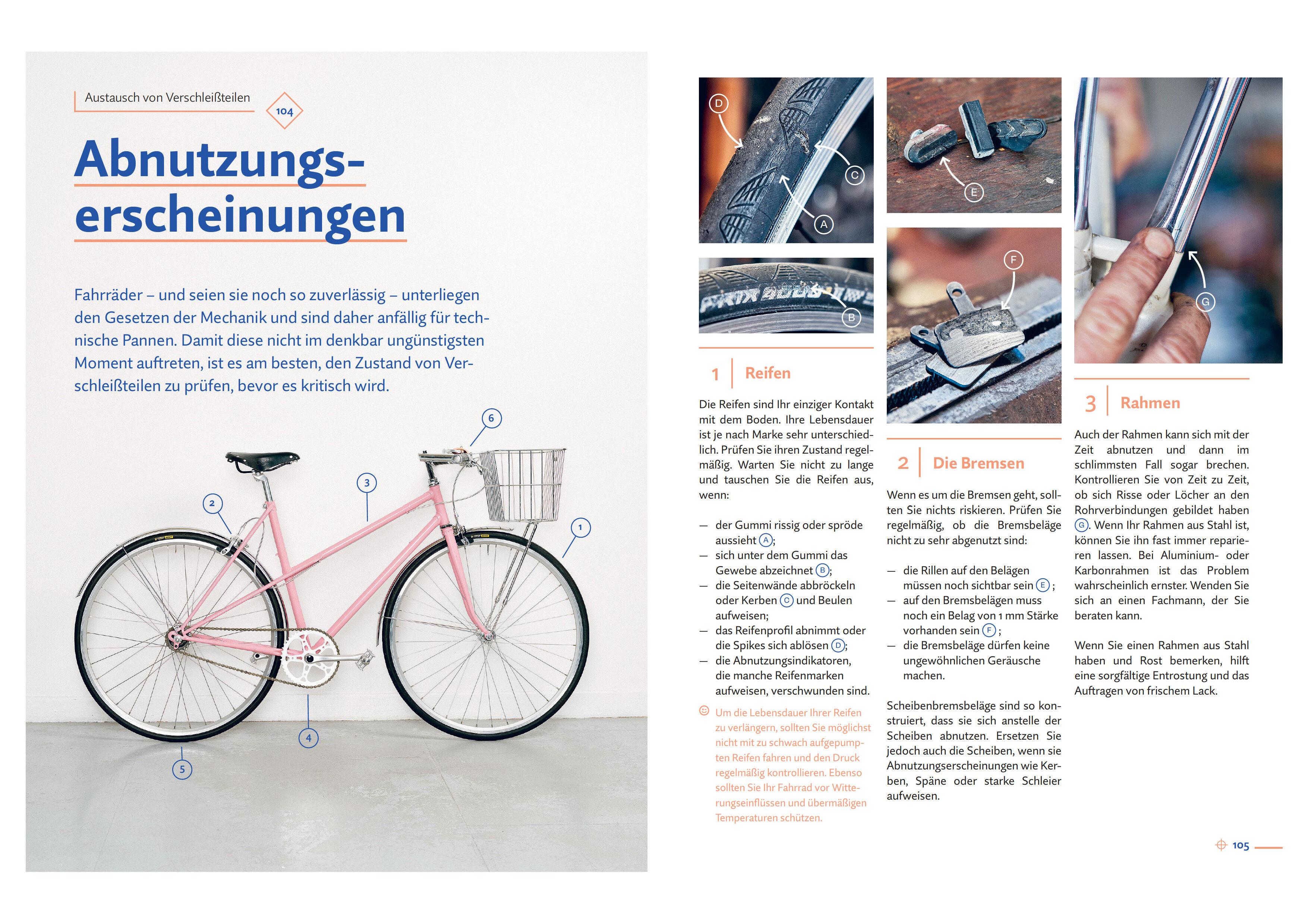 Beispielinhalt (Bild) Das Fahrradbuch. Auswahl, Ausrüstung, Pflege, Reparatur, Wartung, Technik, Anschaffung, Ausstattung und Zubehör