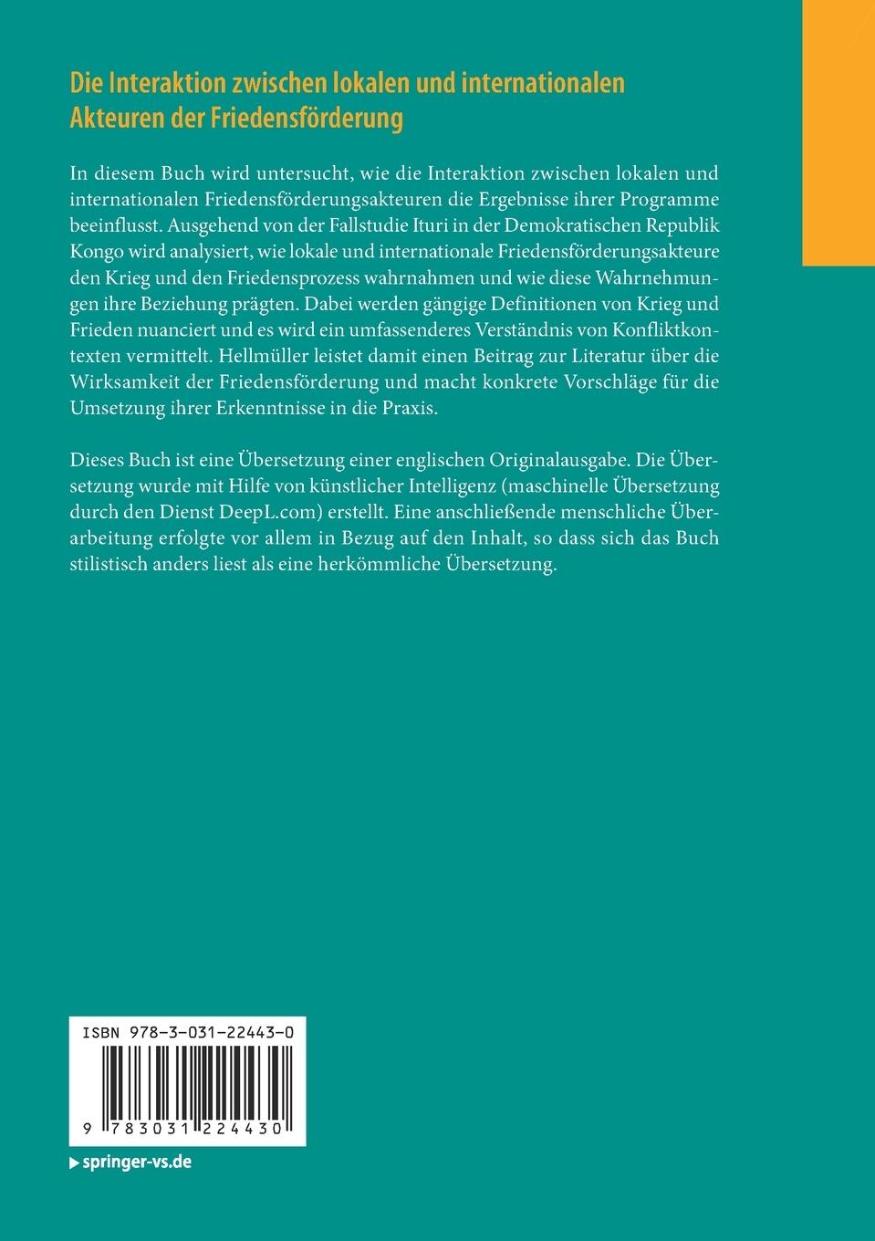 Rückseitencover Die Interaktion zwischen lokalen und internationalen Akteuren der Friedensförderung