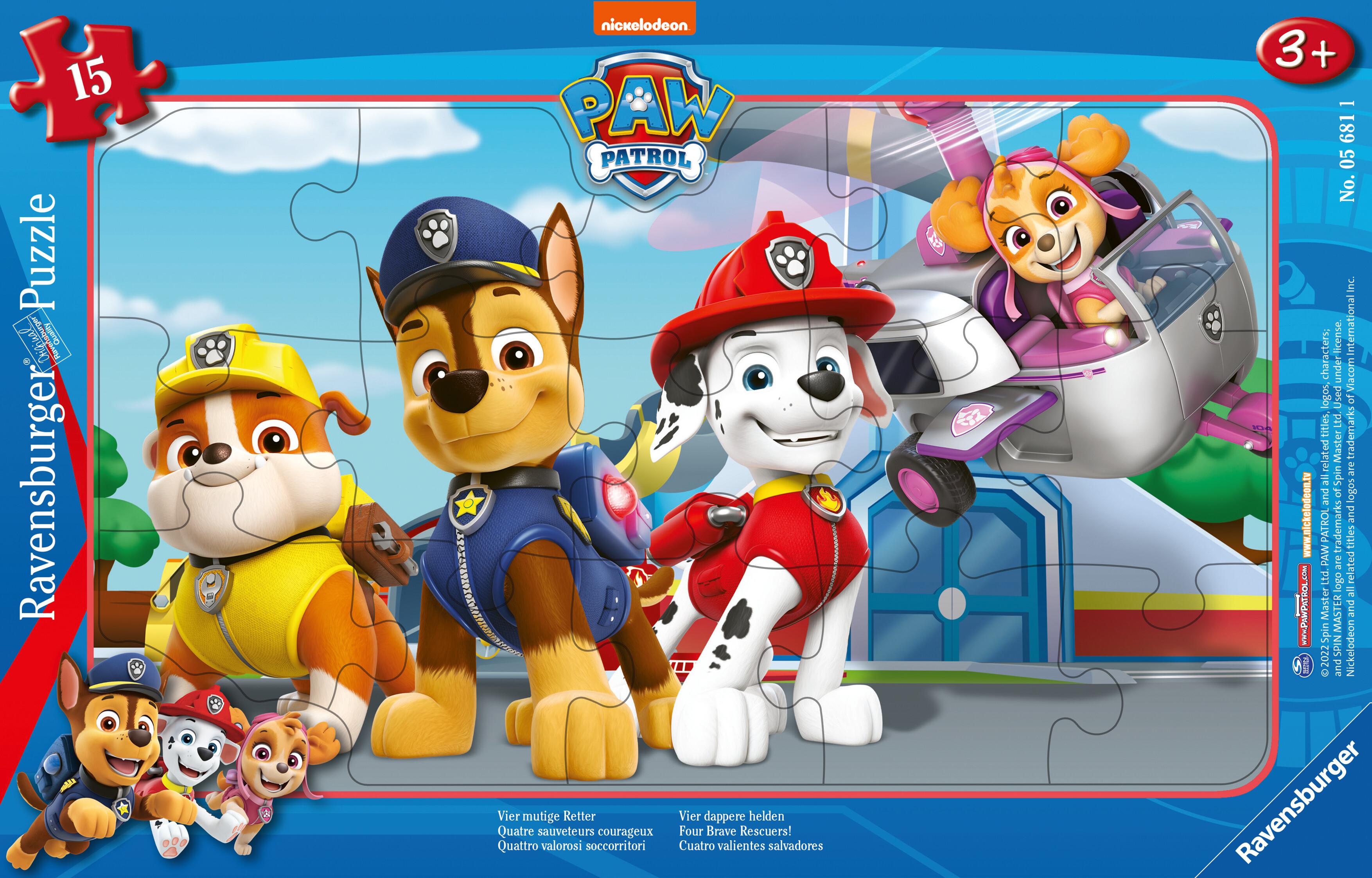 Vorderes Coverbild Ravensburger Kinderpuzzle 05681 - Vier mutige Retter - 15 Teile PAW Patrol Rahmenpuzzle für Kinder ab 3 Jahren