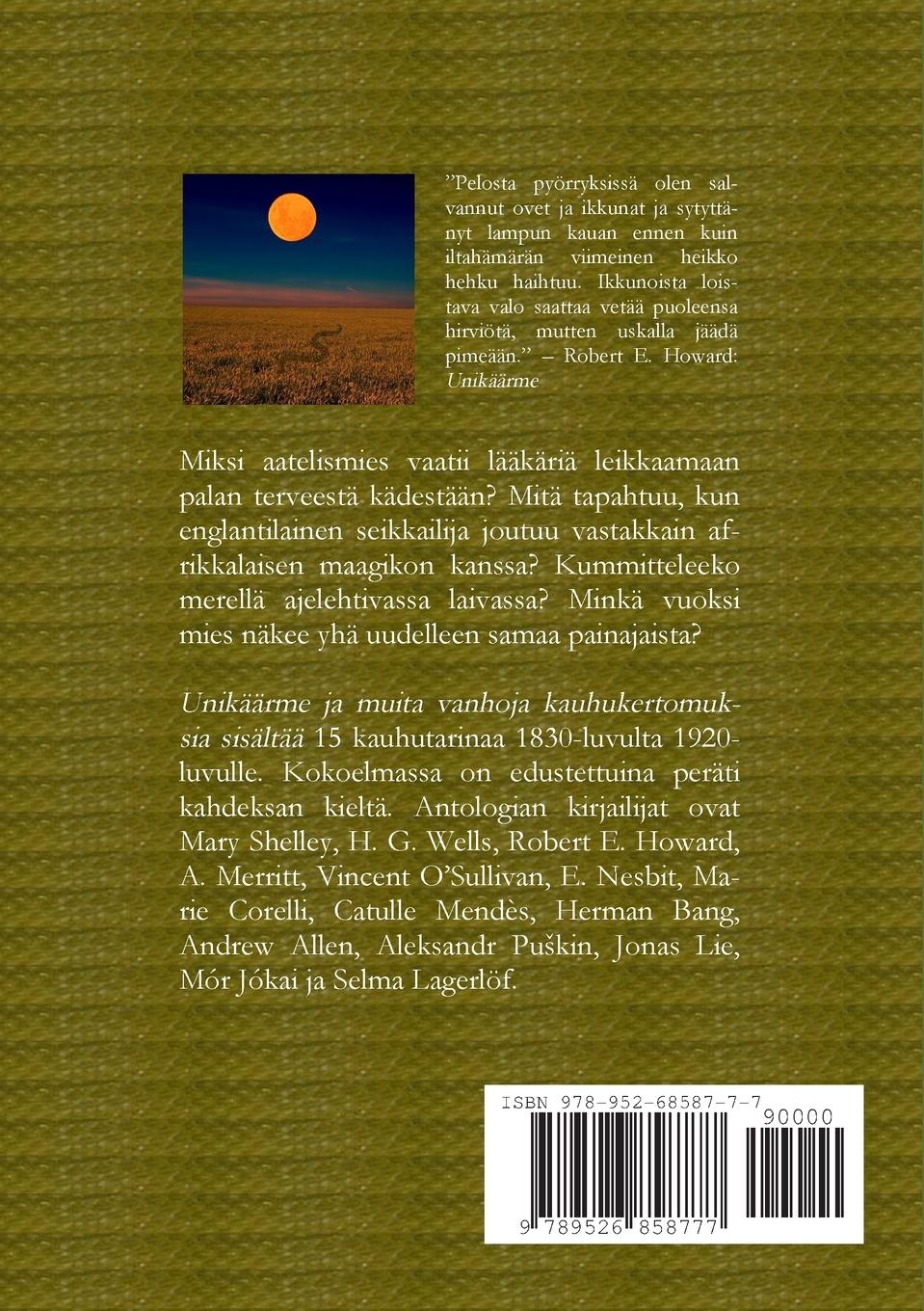 Rückseitencover Unikäärme ja muita vanhoja kauhukertomuksia