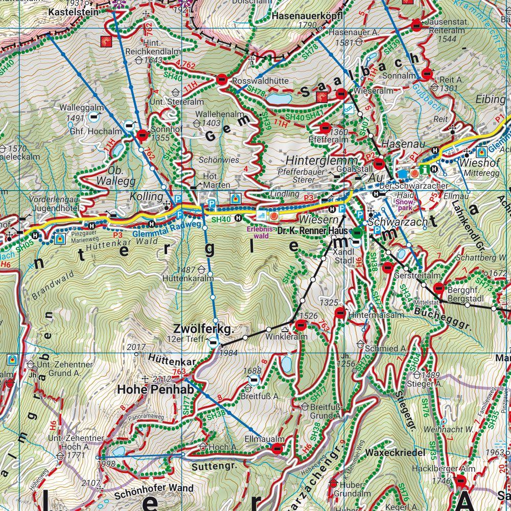 Beispielinhalt (Bild) freytag & berndt Wanderkarte WK 382 Zell am See - Kaprun, Saalbach - Mittersill 1:50.000