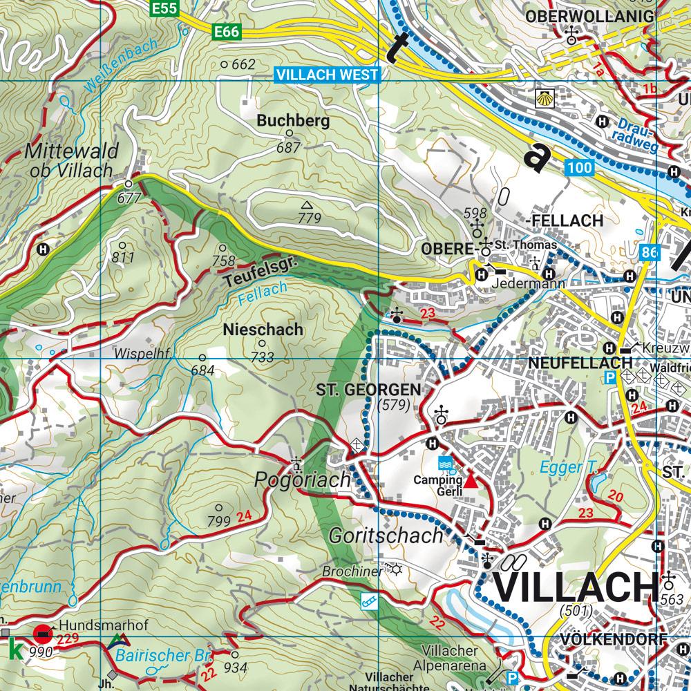 Beispielinhalt (Bild) Villach - Faaker See, Wander-, Rad- und Freizeitkarte 1:50.000, freytag & berndt, WK 224