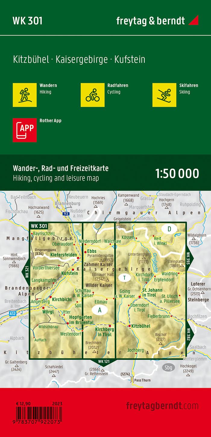 Rückseitencover Kitzbühel, Wander-, Rad- und Freizeitkarte 1:50.000, freytag & berndt, WK 301