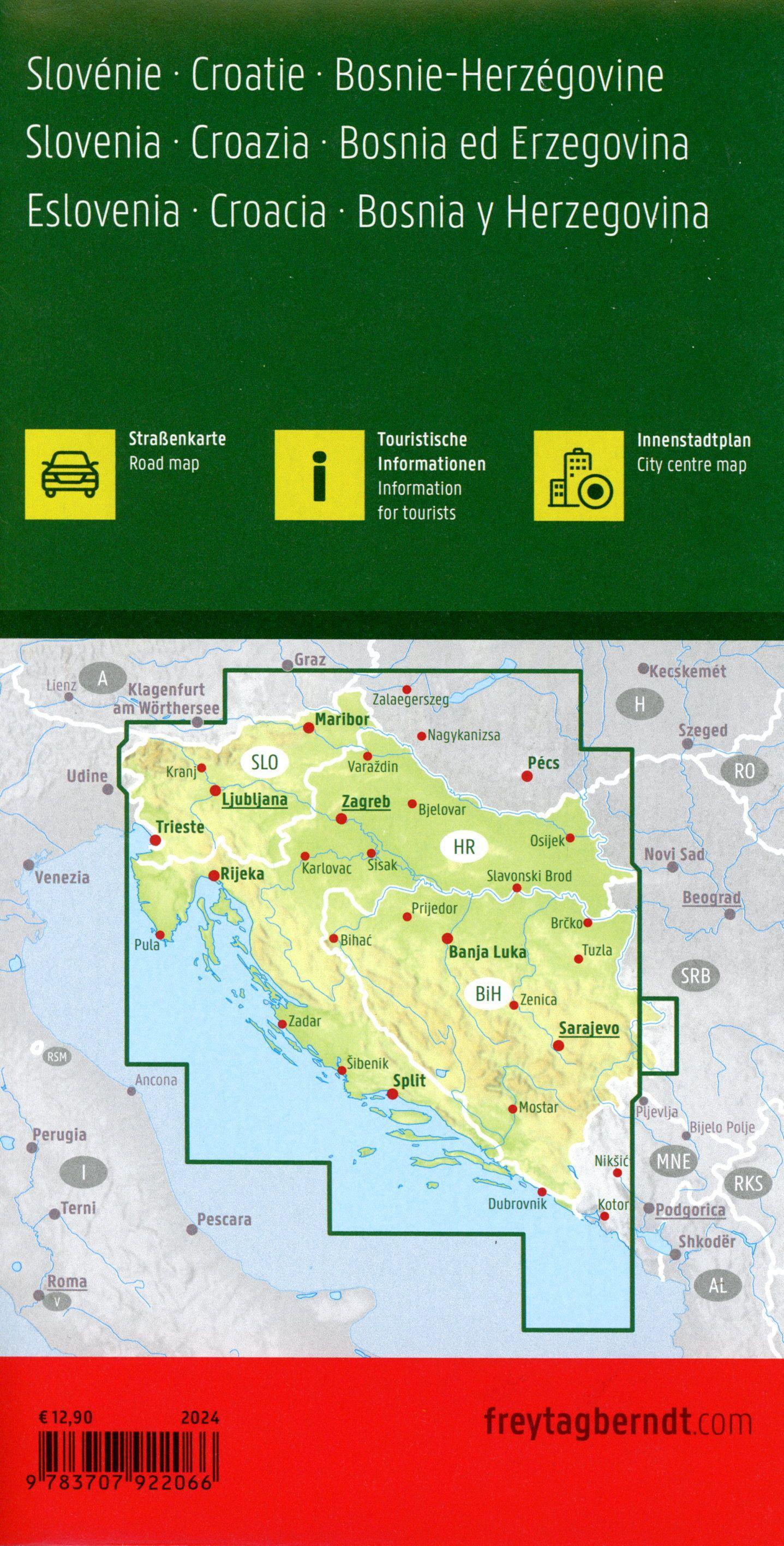 Beispielinhalt (Bild) Slowenien - Kroatien - Bosnien und Herzegowina, Straßenkarte 1:500.000, freytag & berndt