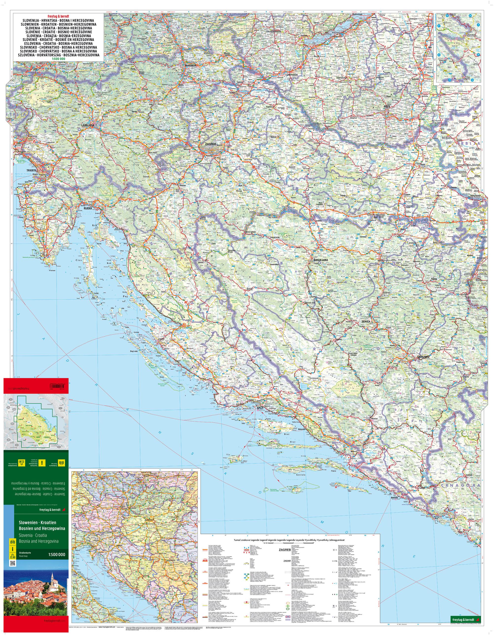 Beispielinhalt (Bild) Slowenien - Kroatien - Bosnien und Herzegowina, Straßenkarte 1:500.000, freytag & berndt