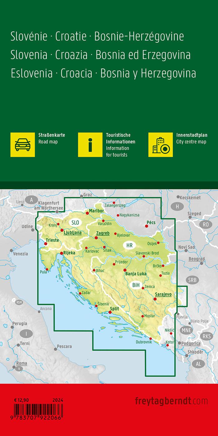 Rückseitencover Slowenien - Kroatien - Bosnien und Herzegowina, Straßenkarte 1:500.000, freytag & berndt