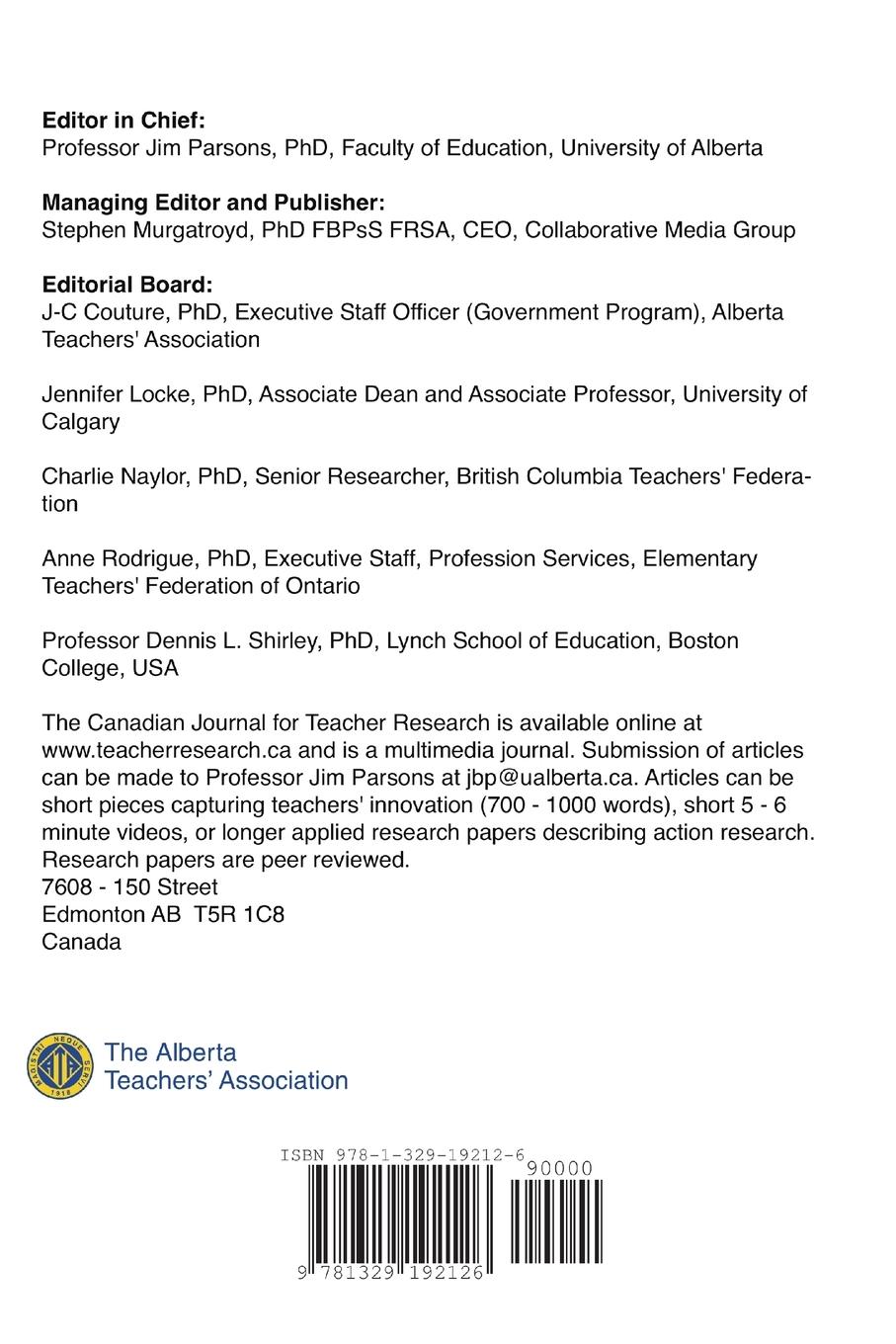 Rückseitencover The Canadian Journal for Teacher Research - Teacher and Student Efficacy