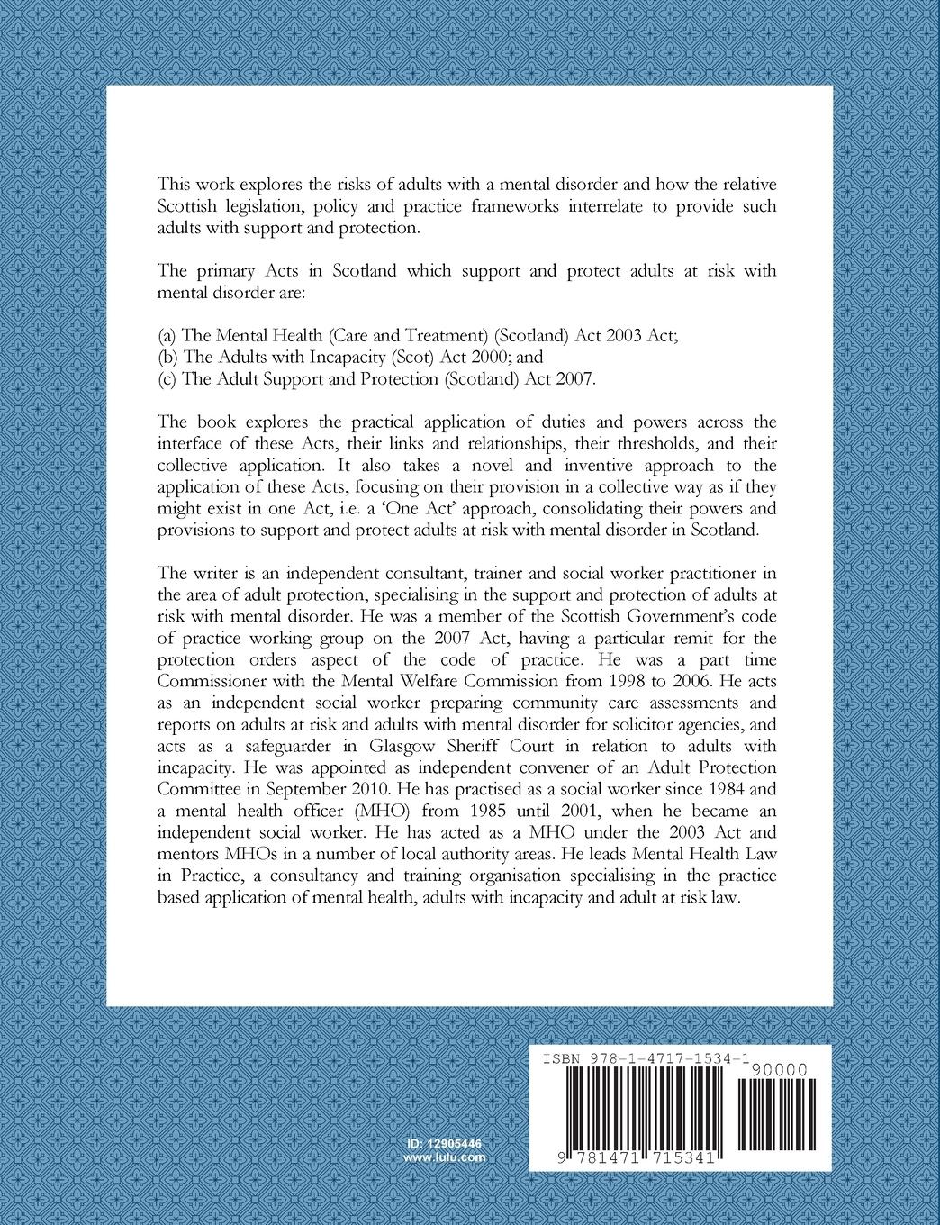 Rückseitencover A Collective Legislative Approach to the Support and Protection of Adults at Risk with Mental Disorder in Scotland