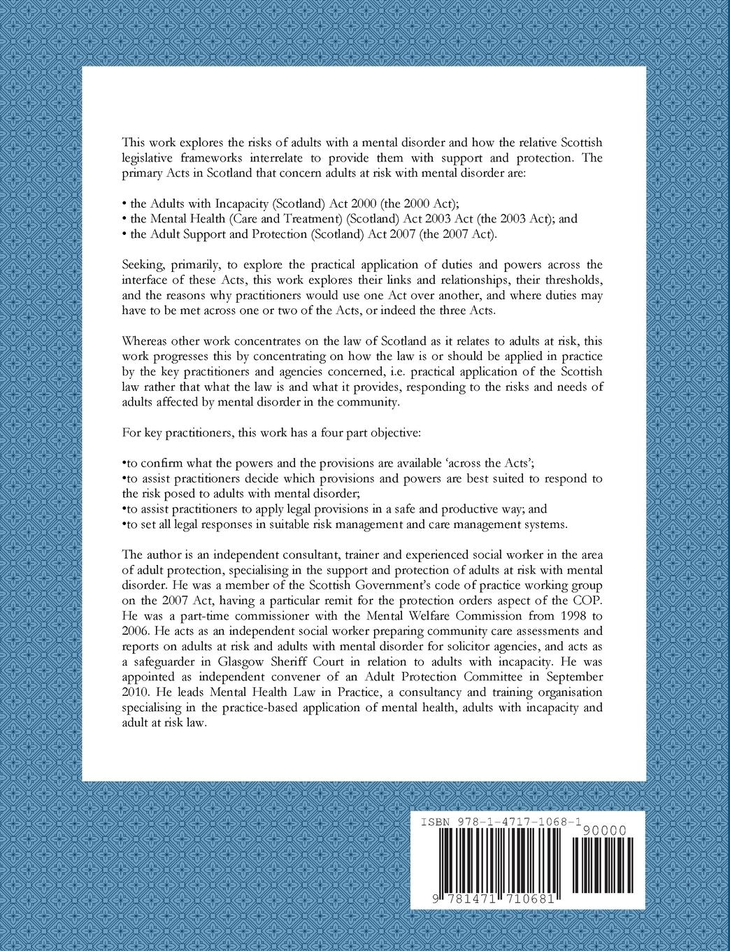 Rückseitencover 'Crossing the Acts' The Support and Protection of Adults with Mental Disorder Across the Legislative Frameworks in Scotland