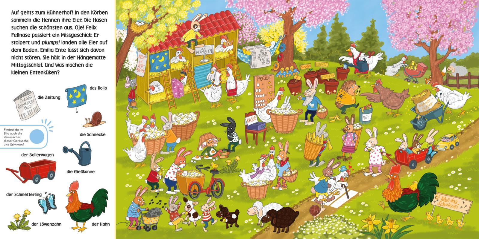 Beispielinhalt (Bild) Hör mal (Soundbuch): Wimmelbuch: Has, Has, Osterhas