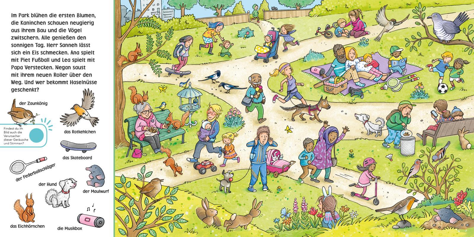 Beispielinhalt (Bild) Hör mal (Soundbuch): Wimmelbuch: Wald und Wiese