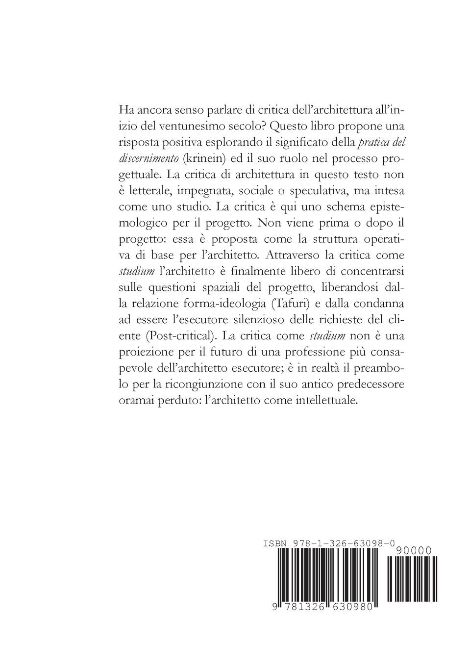 Rückseitencover Critica come Studium - Note sulla critica di architettura a servizio del progetto