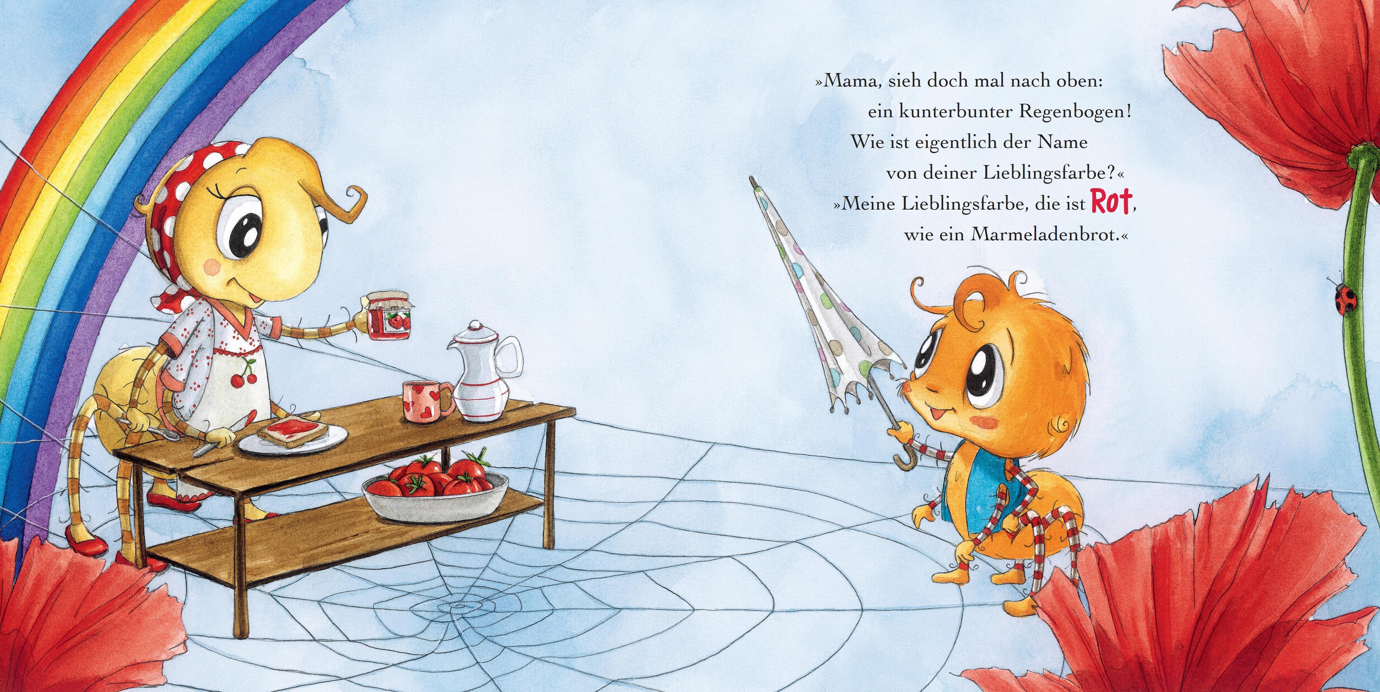 Beispielinhalt (Bild) Die kleine Spinne Widerlich und die Regenbogenfarben (Pappbilderbuch)