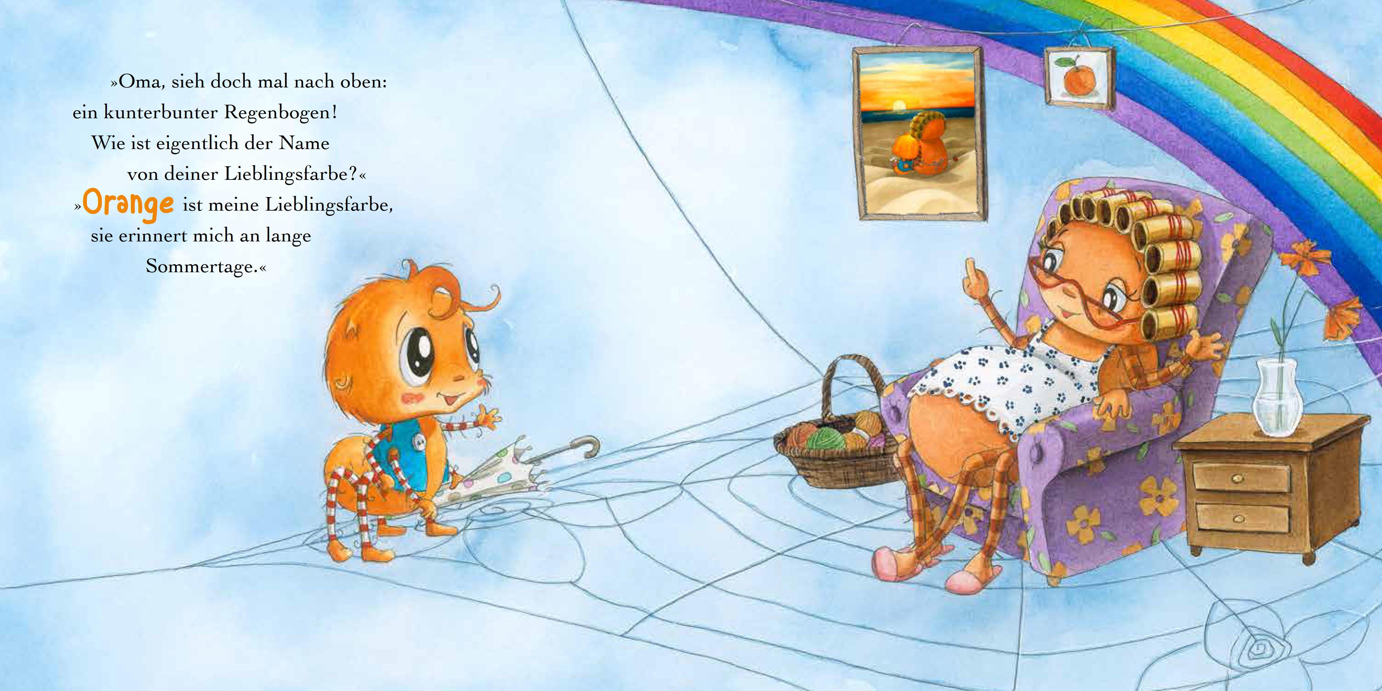 Beispielinhalt (Bild) Die kleine Spinne Widerlich und die Regenbogenfarben (Pappbilderbuch)