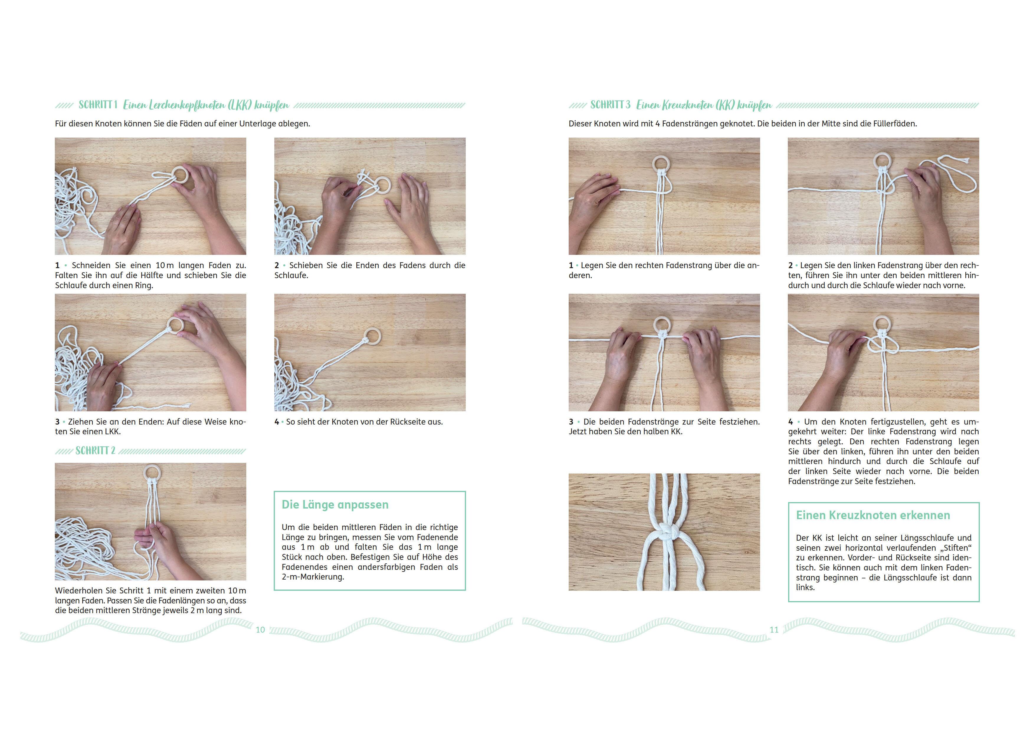 Beispielinhalt (Bild) Makramee für Anfänger*innen. Die wichtigsten Knoten & Knüpftechniken in 10 einfachen Projekten