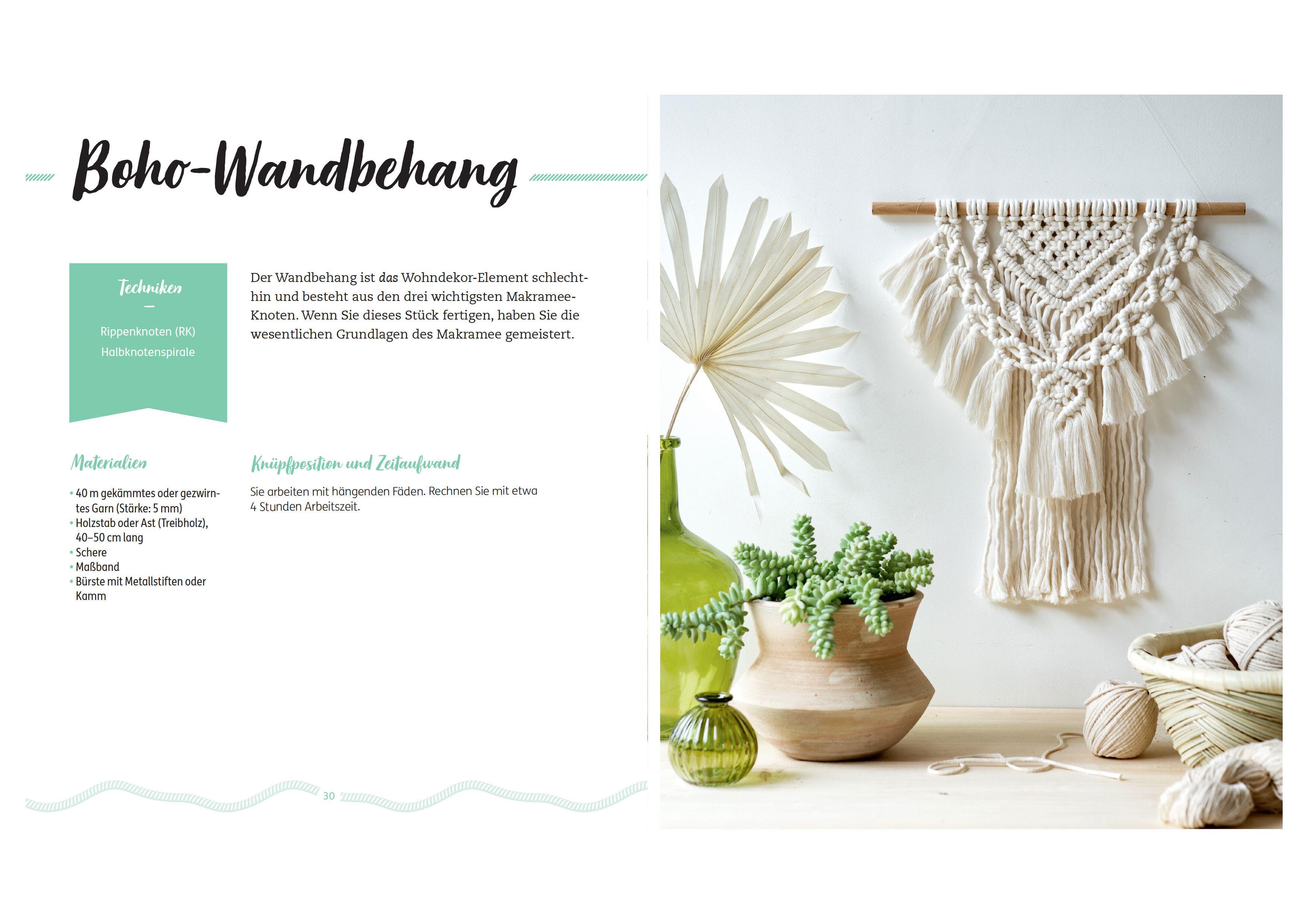 Beispielinhalt (Bild) Makramee für Anfänger*innen. Die wichtigsten Knoten & Knüpftechniken in 10 einfachen Projekten