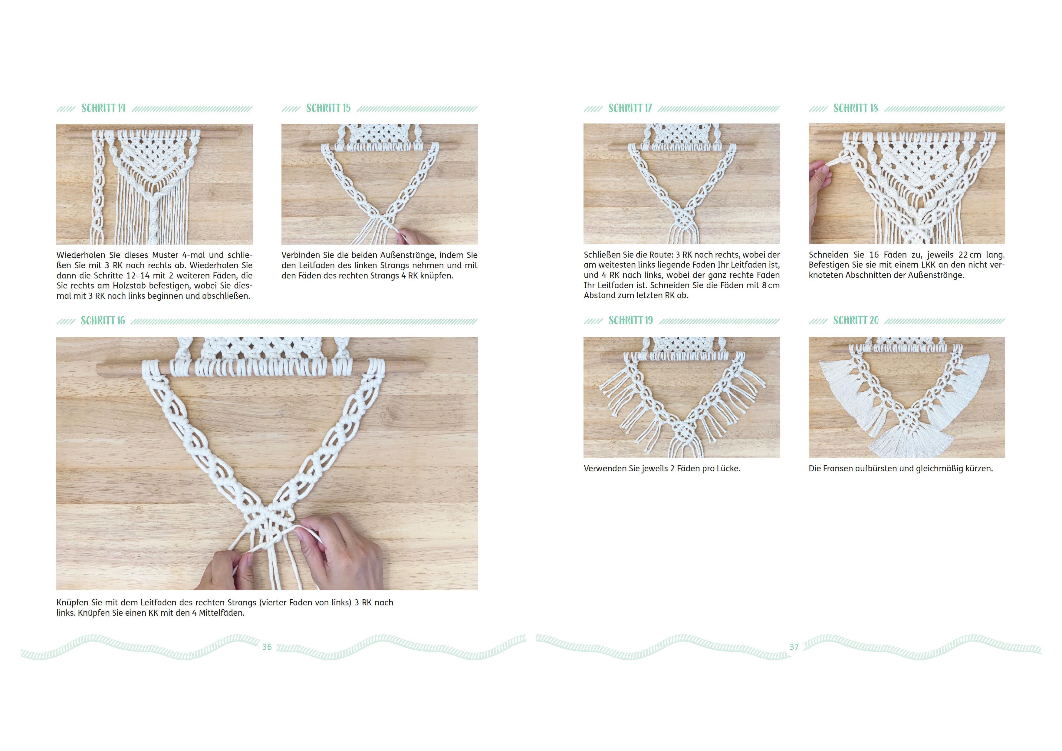 Beispielinhalt (Bild) Makramee für Anfänger*innen. Die wichtigsten Knoten & Knüpftechniken in 10 einfachen Projekten
