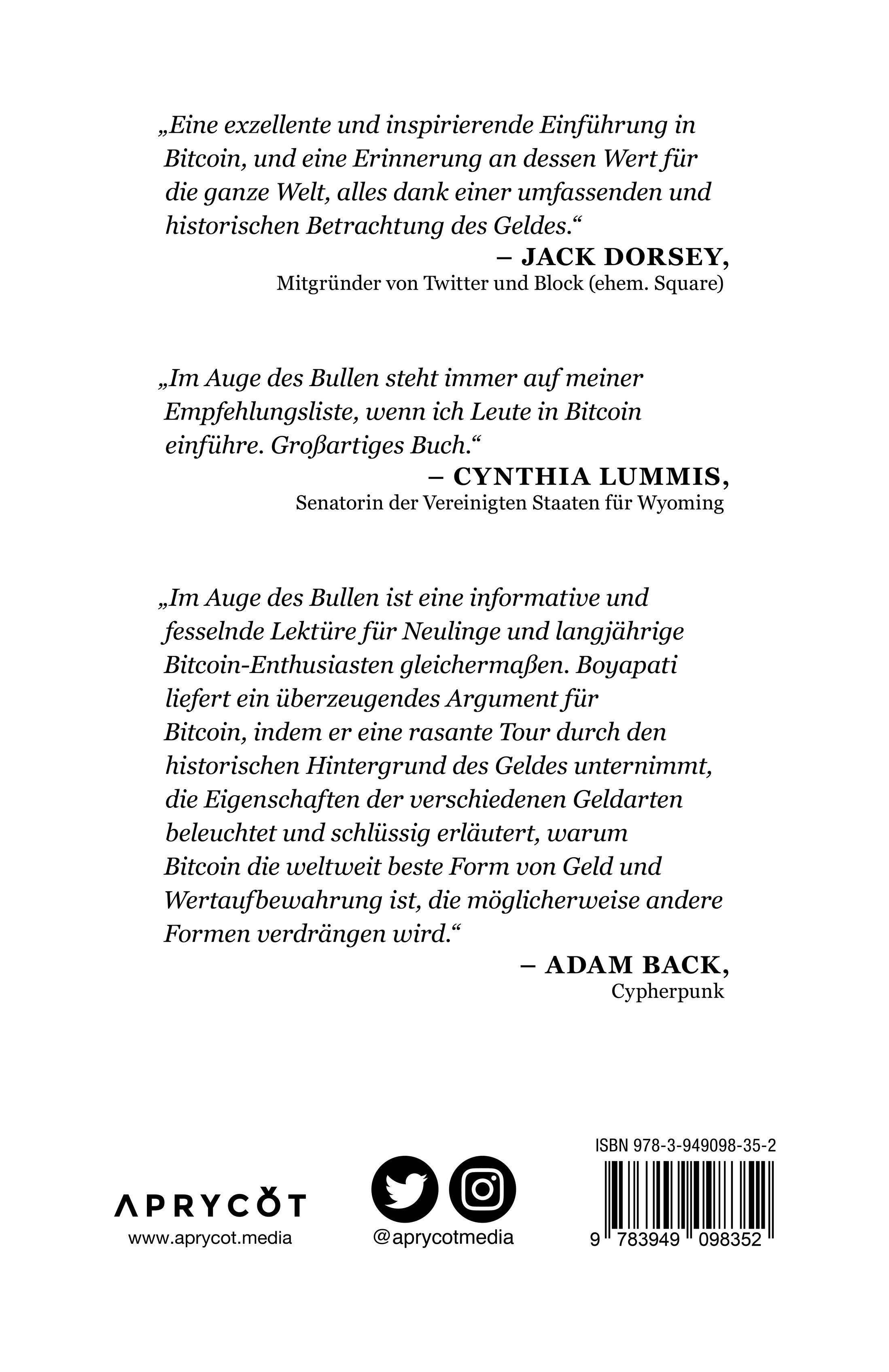 Rückseitencover Im Auge des Bullen - Das Argument für Bitcoin