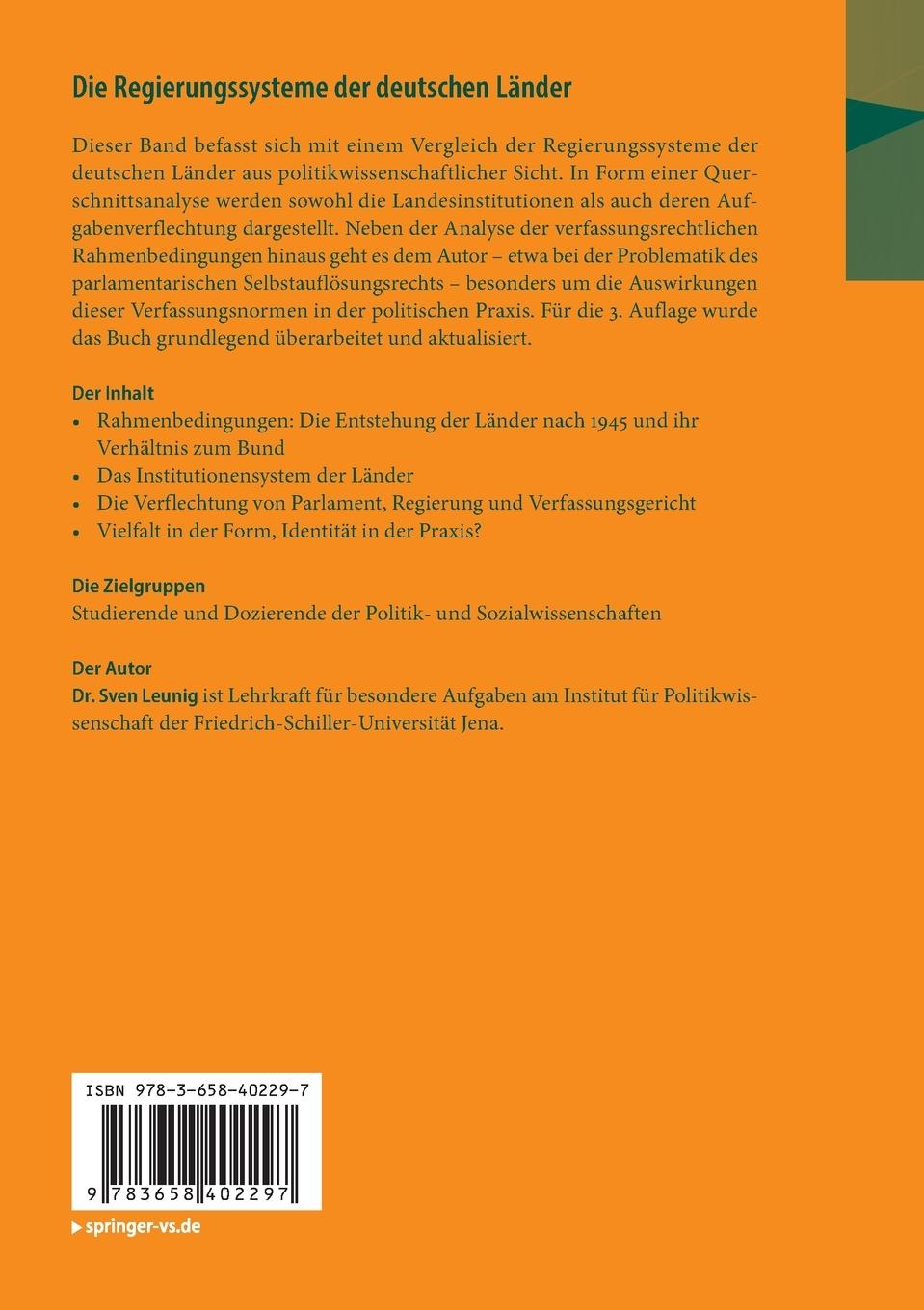 Rückseitencover Die Regierungssysteme der deutschen Länder