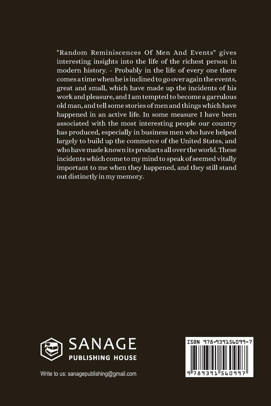 Rückseitencover The Classic Autobiography of John D. Rockefeller Random Reminiscences of Men and Events