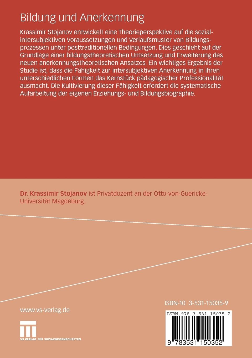 Rückseitencover Bildung und Anerkennung