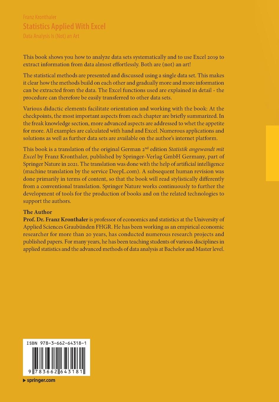 Rückseitencover Statistics Applied With Excel