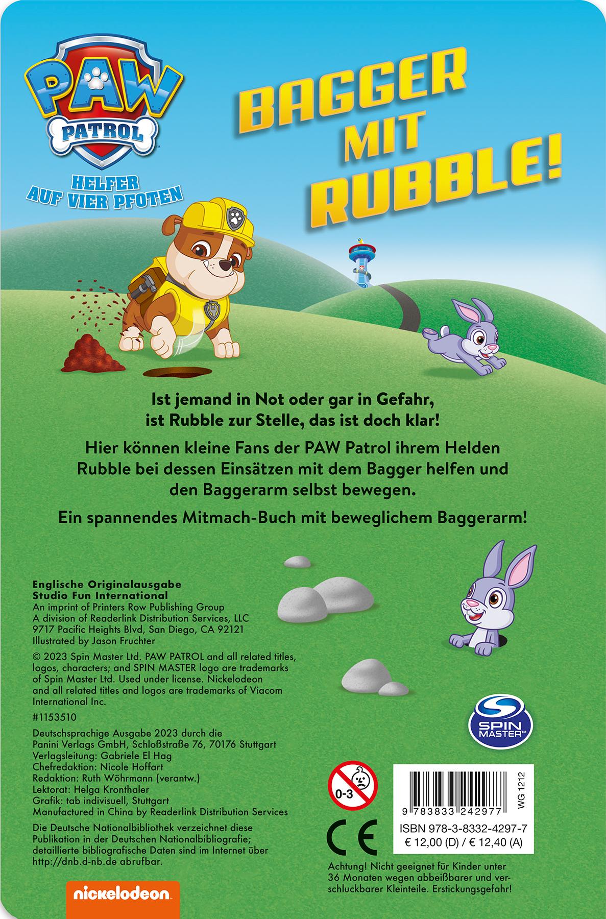 Rückseitencover PAW Patrol: Bagger mit Rubble!