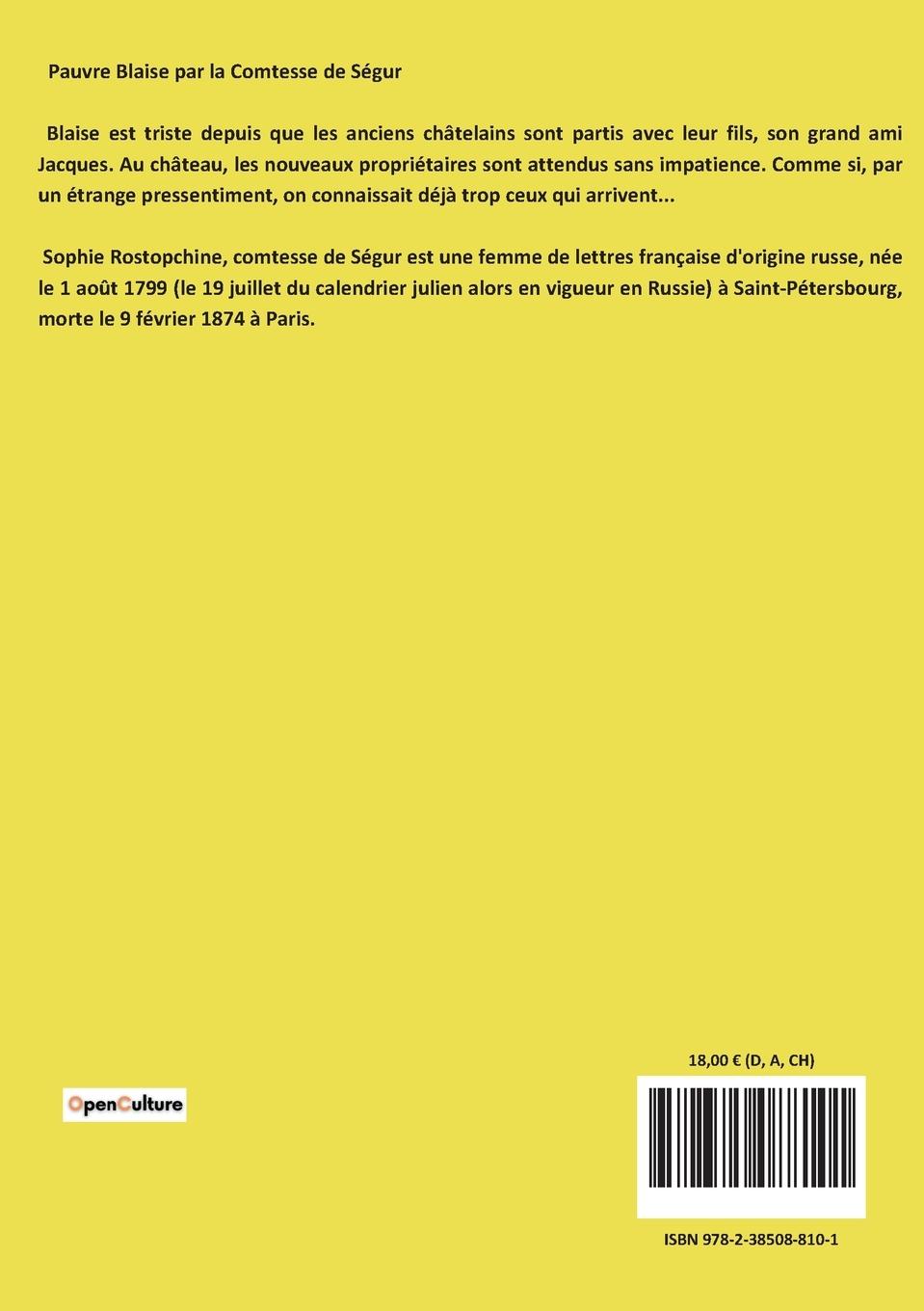 Rückseitencover Pauvre Blaise