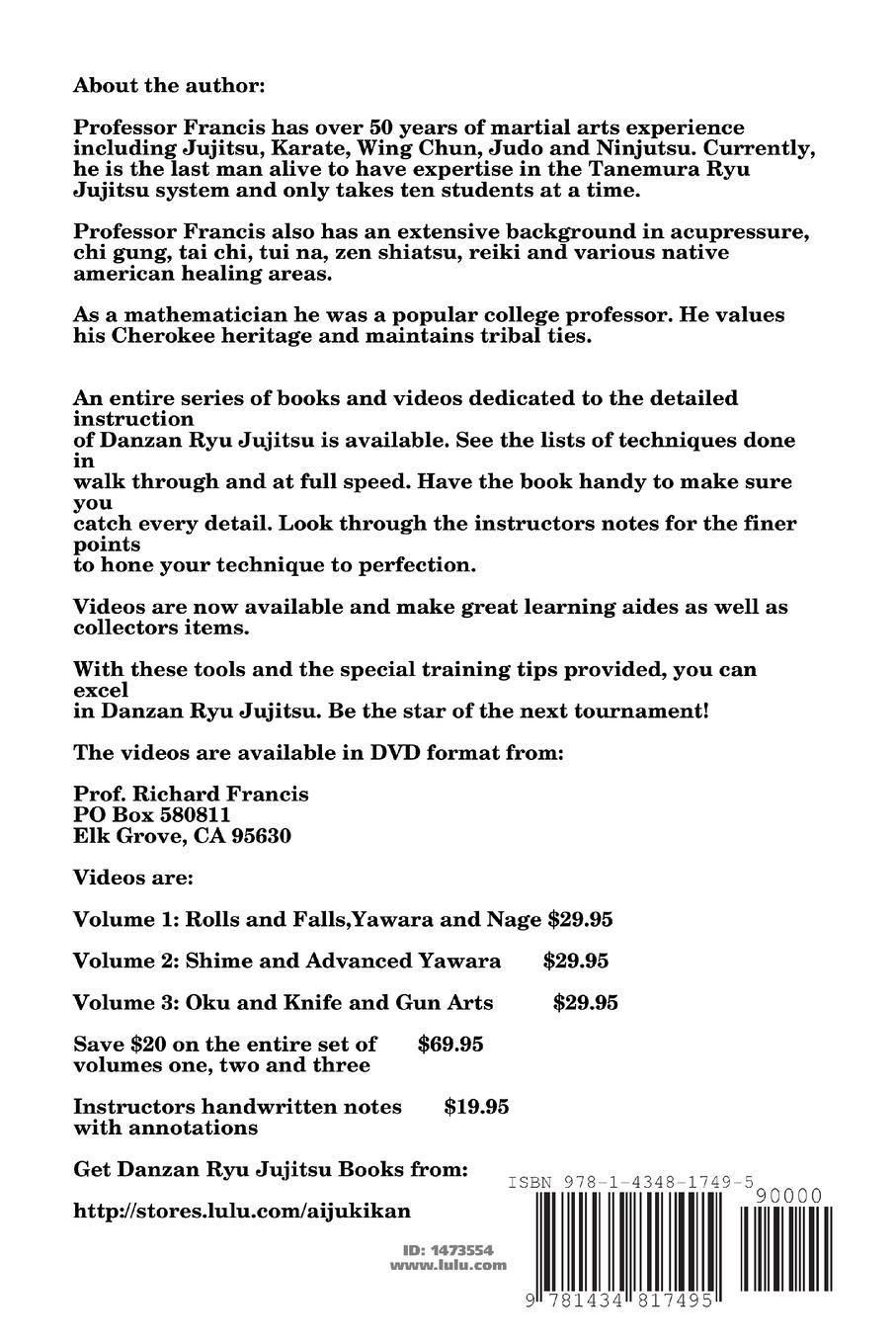 Rückseitencover Danzan Ryu Jujitsu Voume 1 Yawara and Nage with Kowami and Ukemi