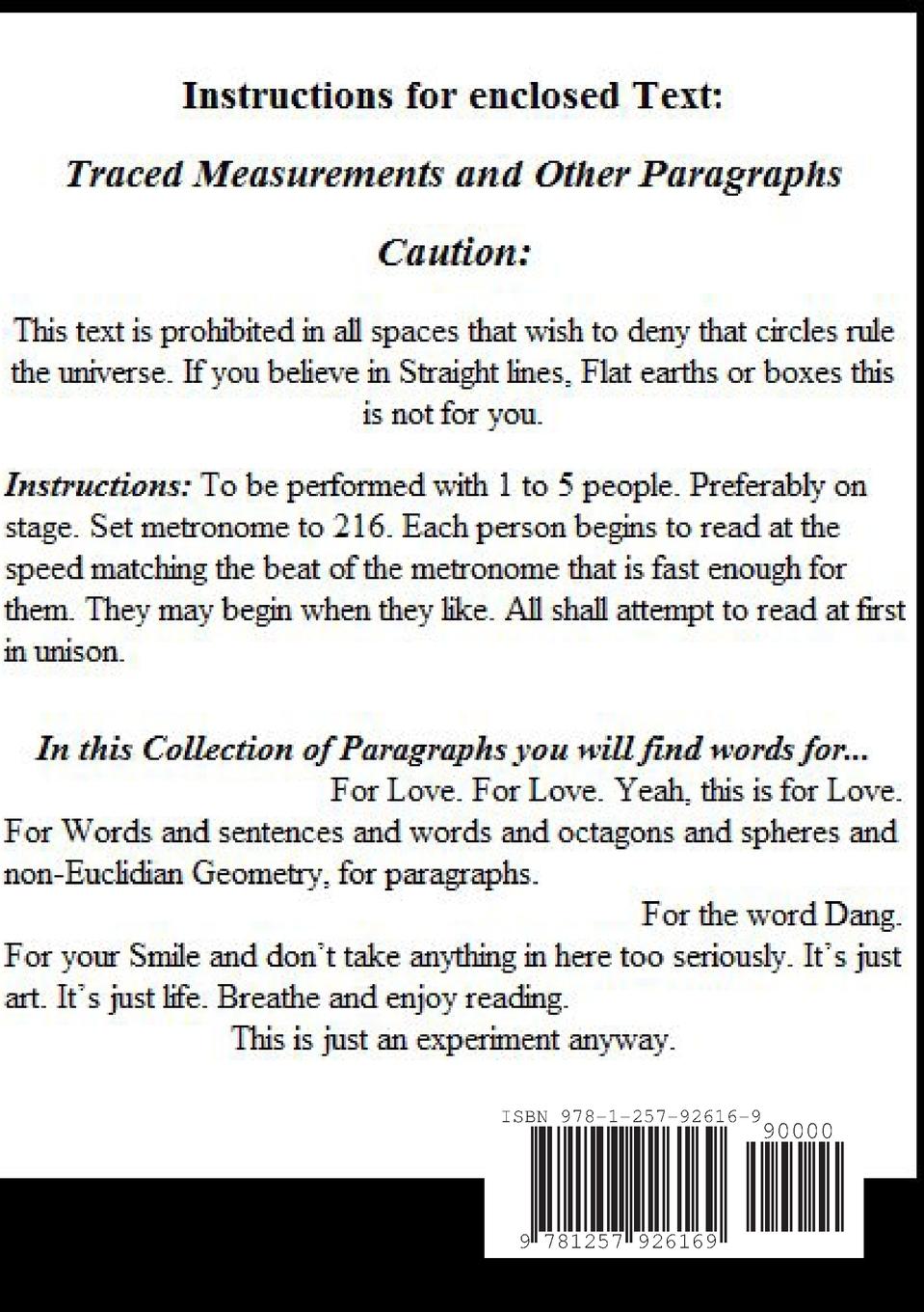 Rückseitencover Traced Measurements And Other Paragraphs