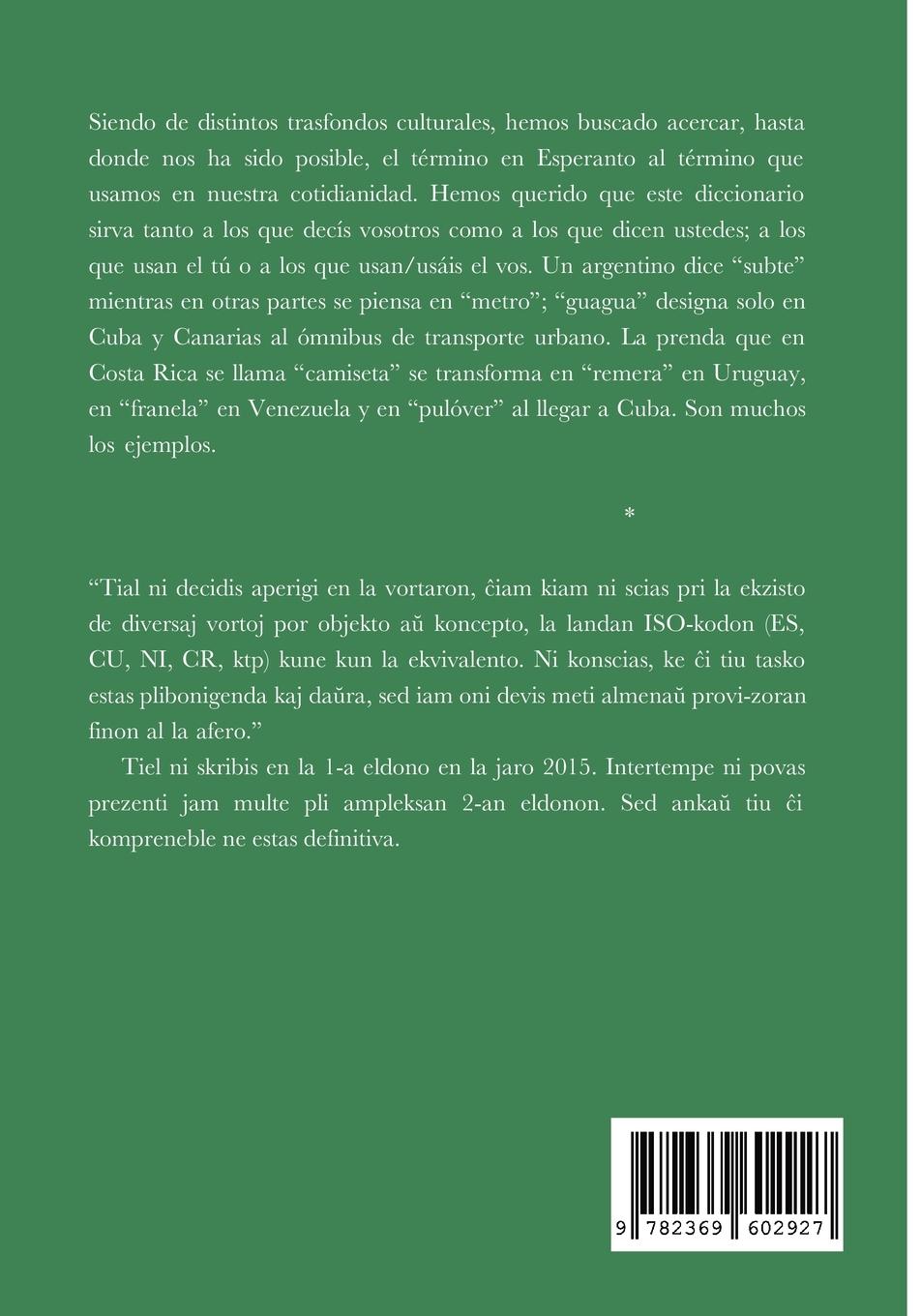 Rückseitencover Nia vortaro por latinamerikanoj